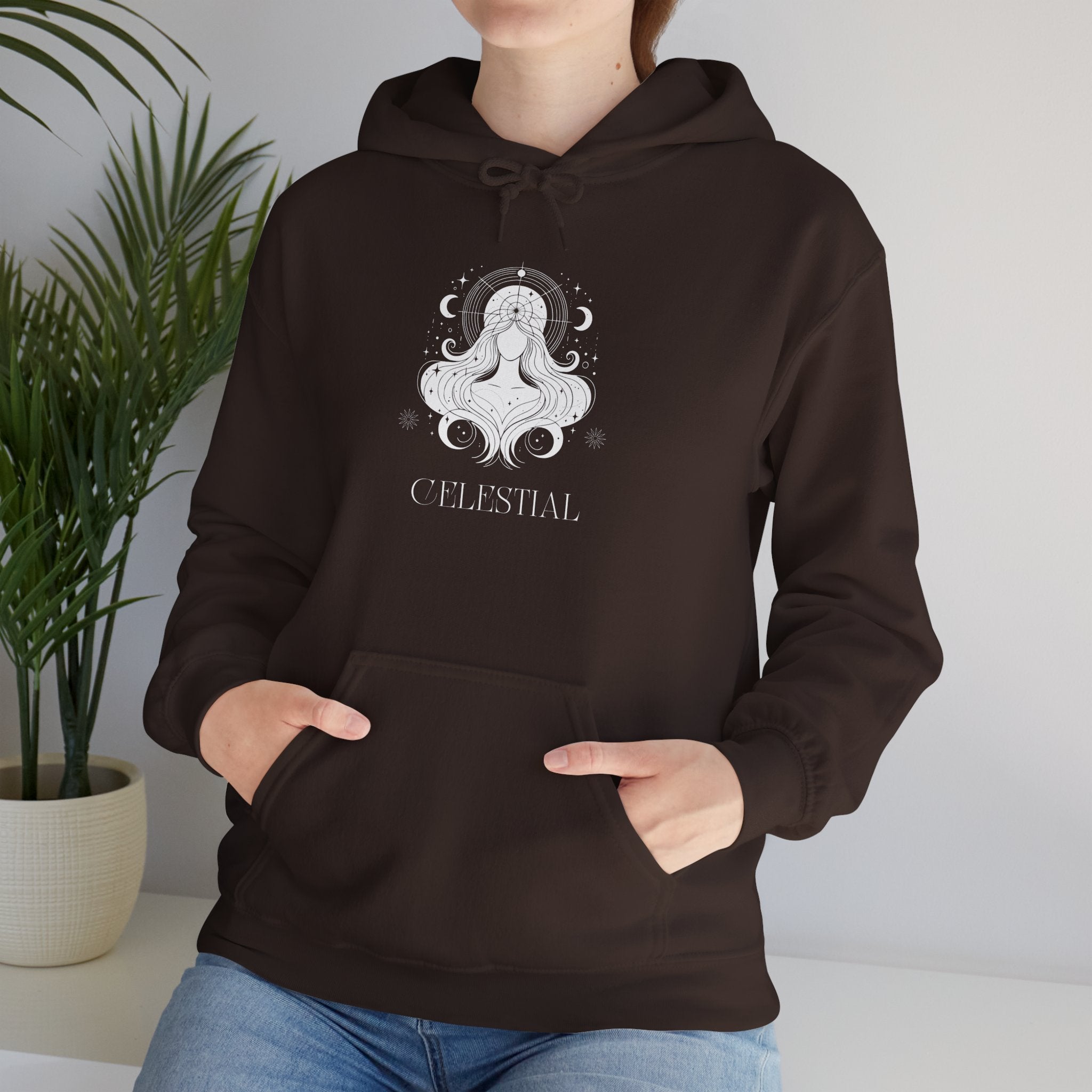 Celestial Goddess Hoodie — Mystical Moon & Star Graphic Sweatshirt