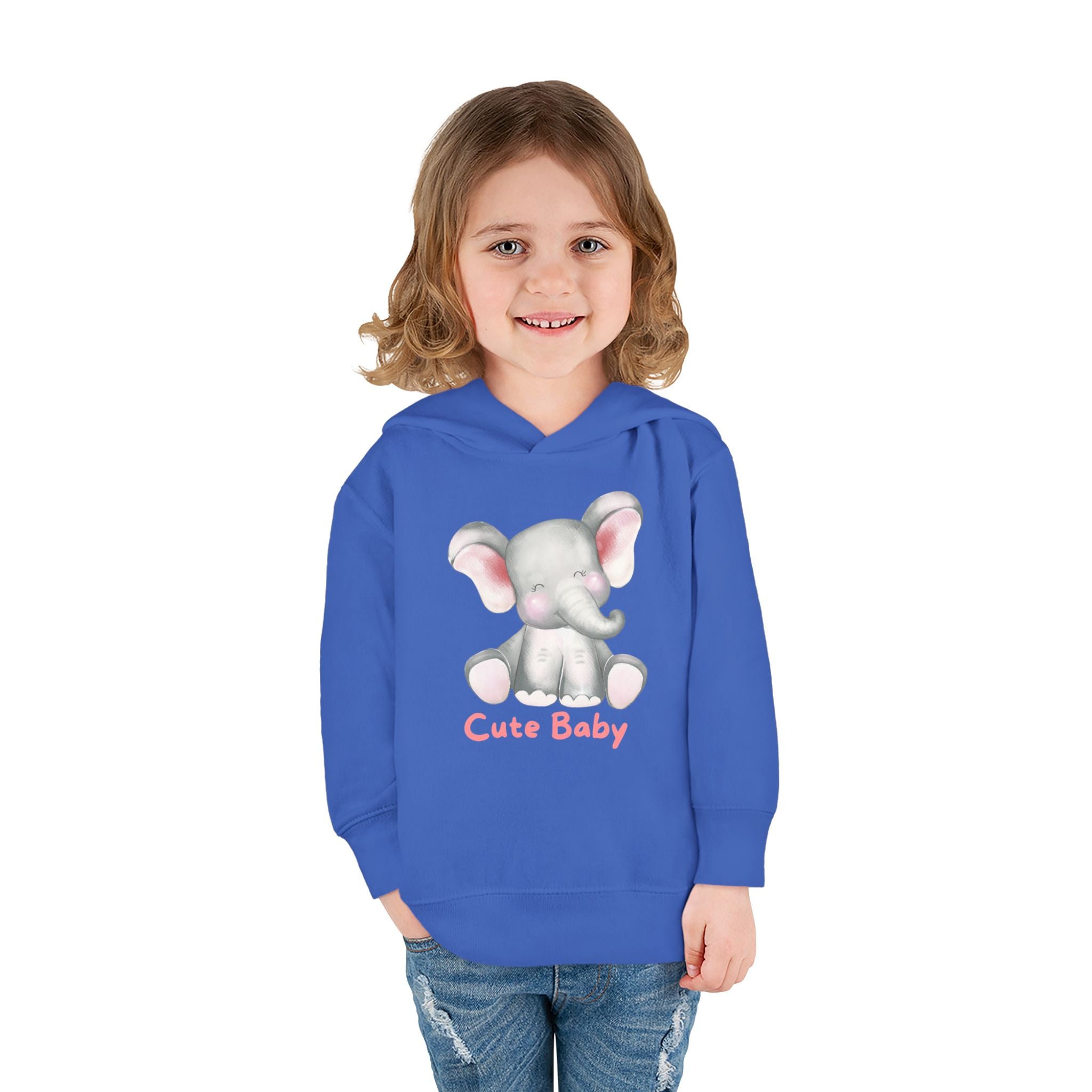 Toddler Hoodie — Cute Baby Elephant Pullover (Pink Text)