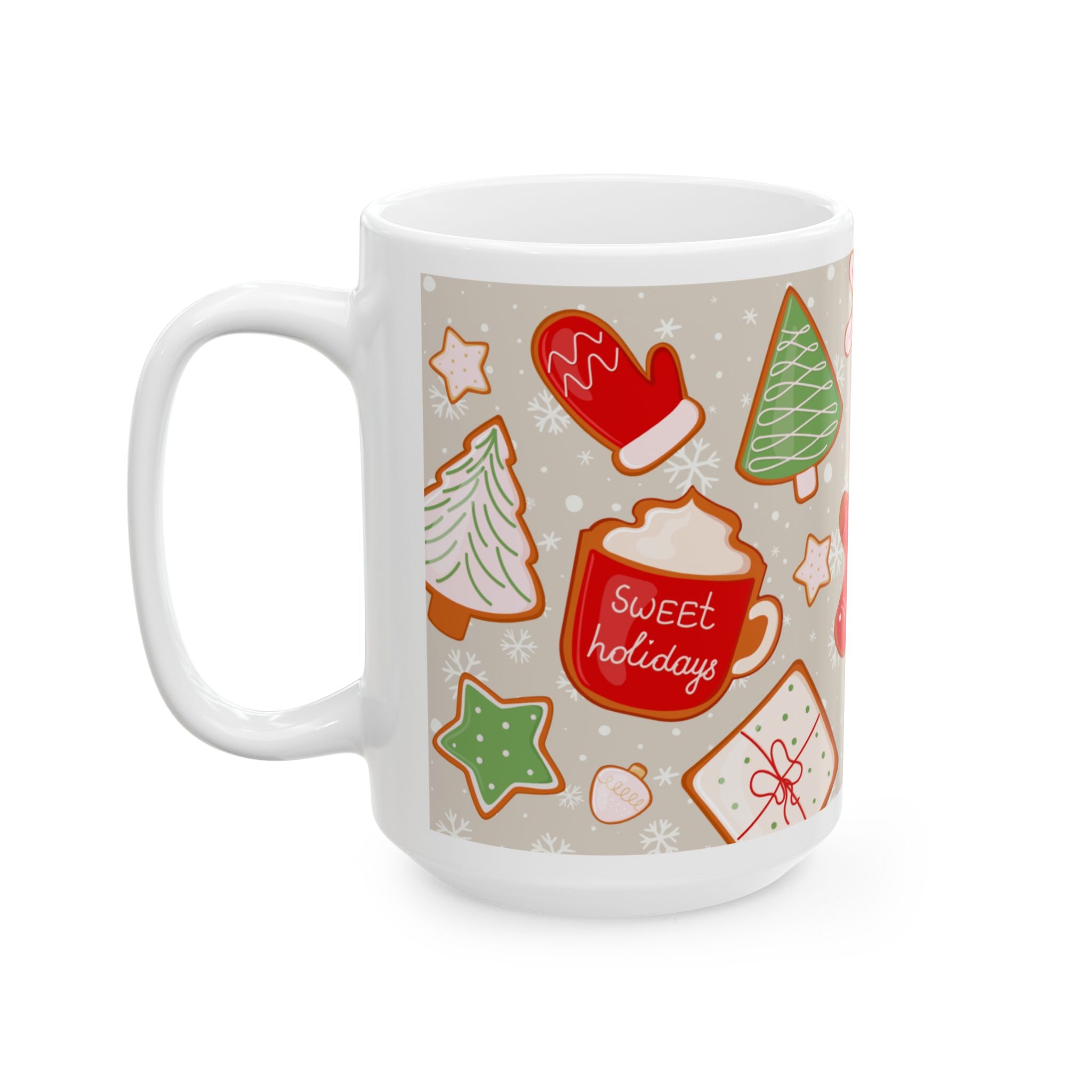 Christmas Cookie Pattern Ceramic Mug — Festive Holiday 11oz & 15oz Coffee Cup