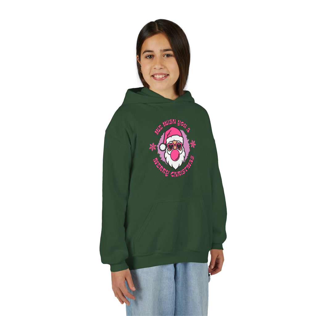 Kids Christmas Hoodie - Pink Sunglasses Santa "He Believes You" Holiday Sweatshirt