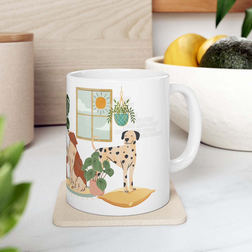 Welcome Home Dog & Plants Ceramic Mug – Cozy Pet Lover Coffee Cup (11oz/15oz)