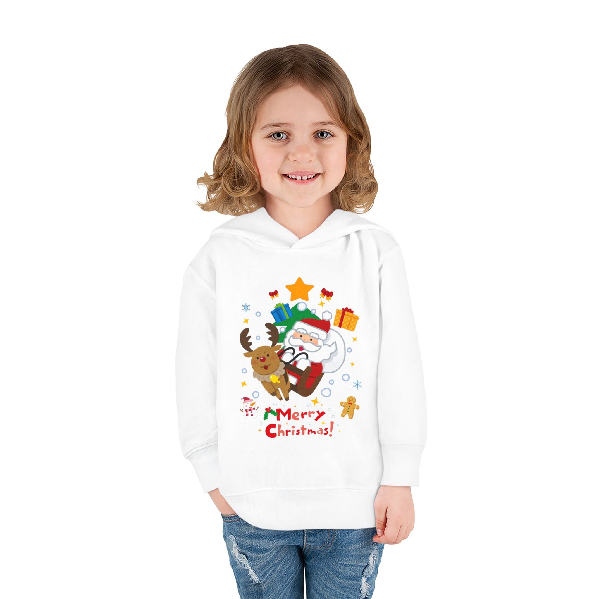 Toddler Hoodie — Merry Christmas Santa & Reindeer Holiday Pullover