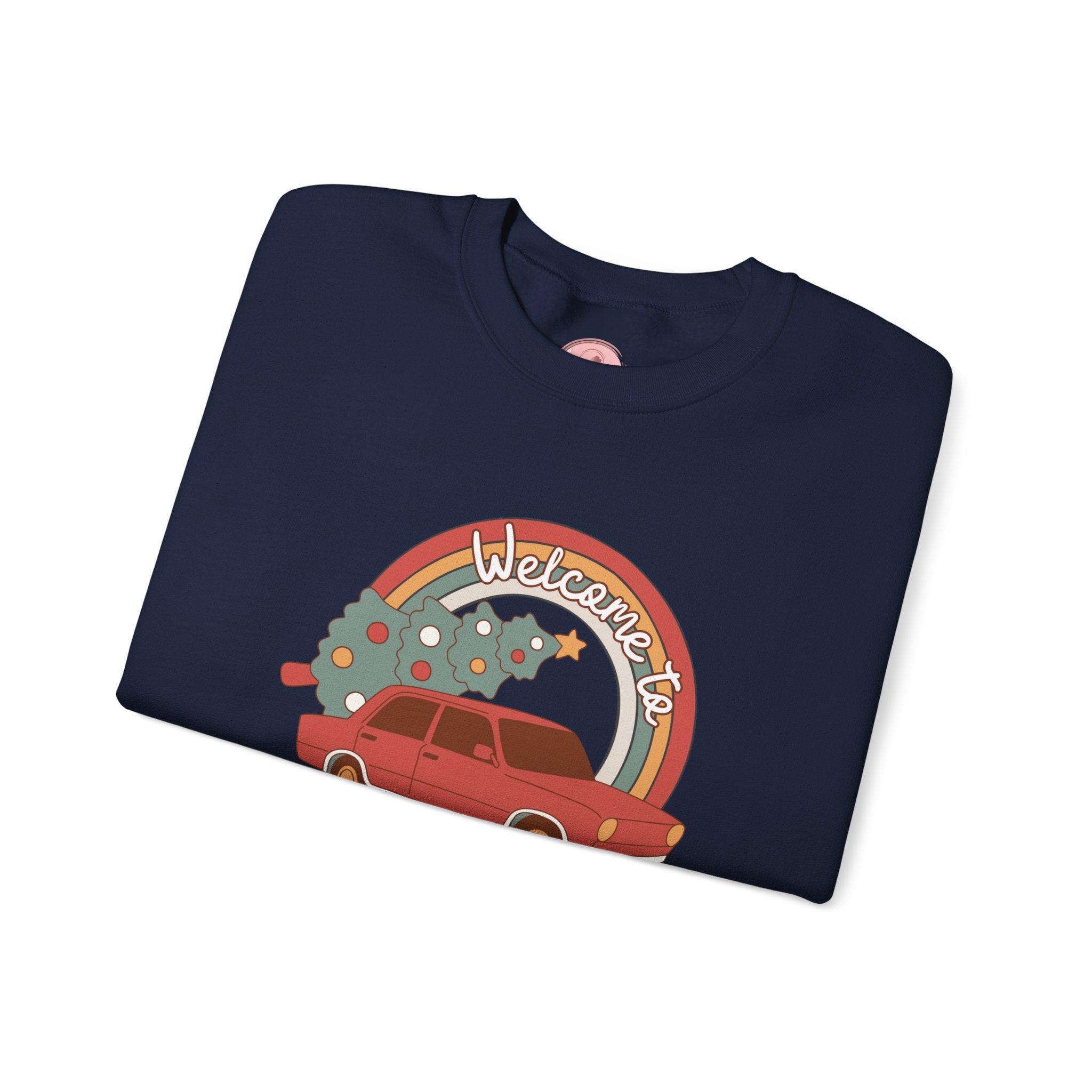 Holiday Season Sweatshirt — Retro Car & Tree Christmas Crewneck