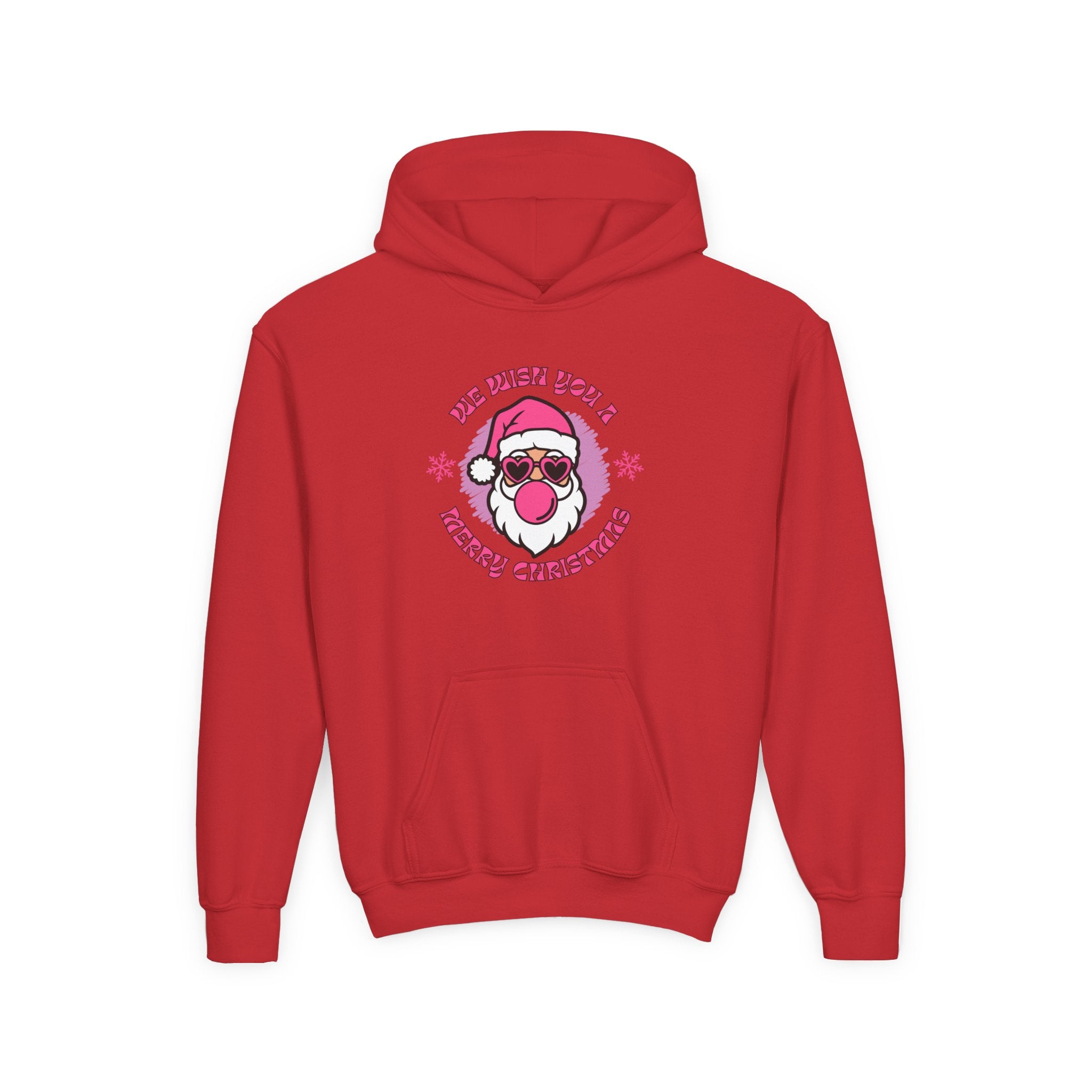Kids Christmas Hoodie - Pink Sunglasses Santa "He Believes You" Holiday Sweatshirt