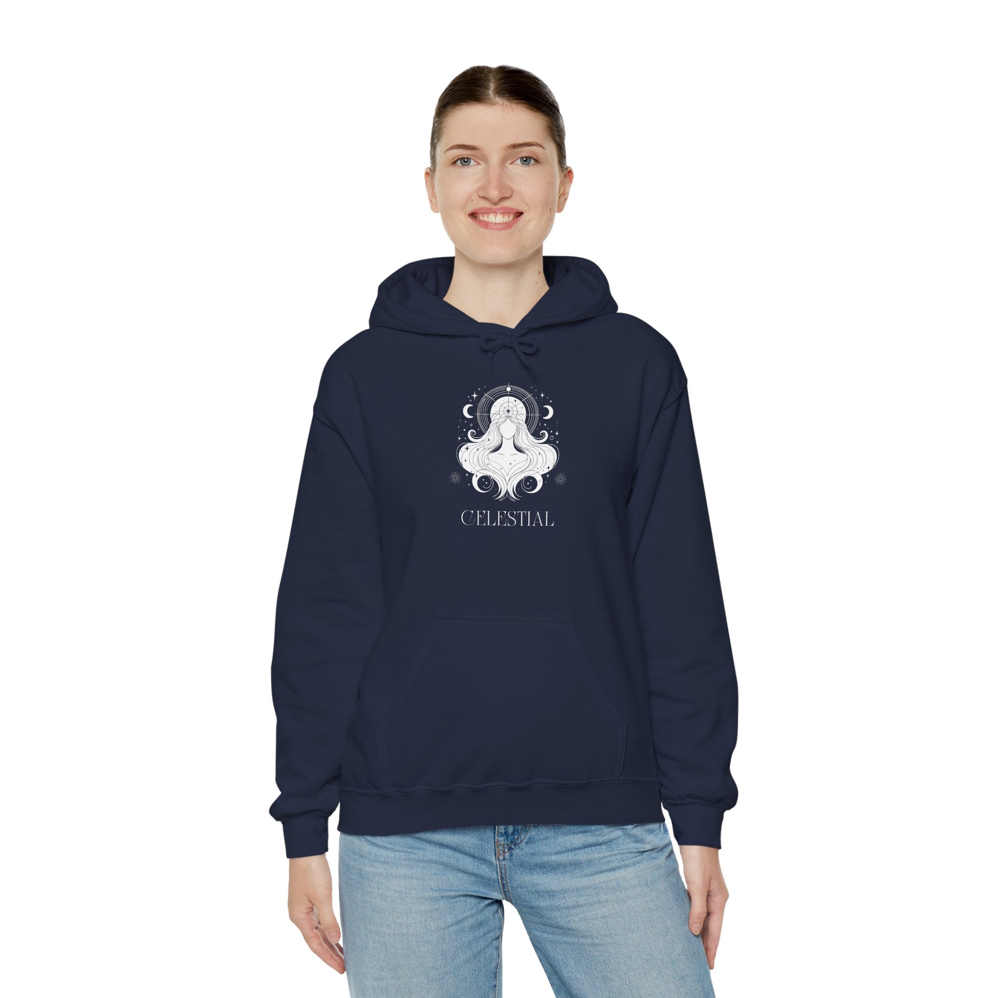 Celestial Goddess Hoodie — Mystical Moon & Star Graphic Sweatshirt