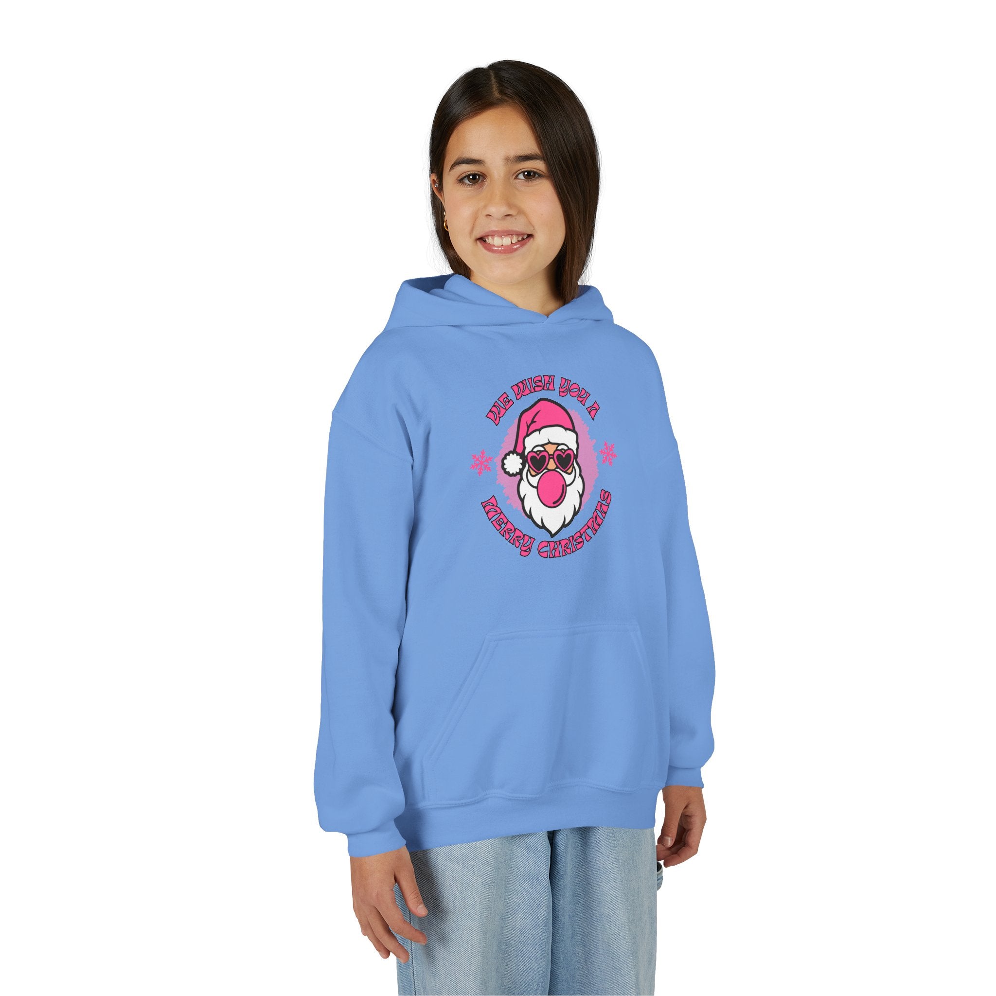 Kids Christmas Hoodie - Pink Sunglasses Santa "He Believes You" Holiday Sweatshirt
