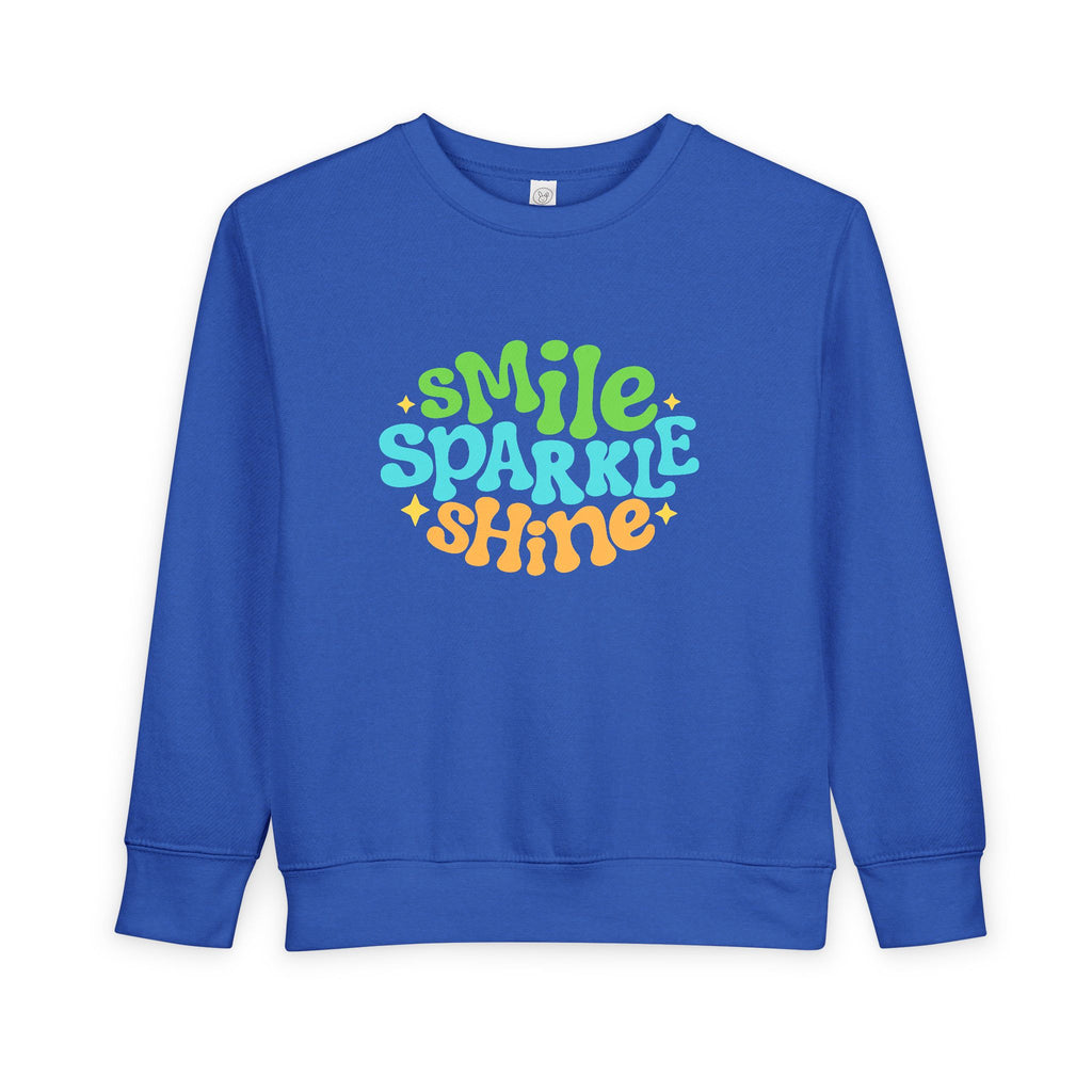 Toddler Sweatshirt – "Smile Sparkle Shine" Retro Rainbow Crewneck