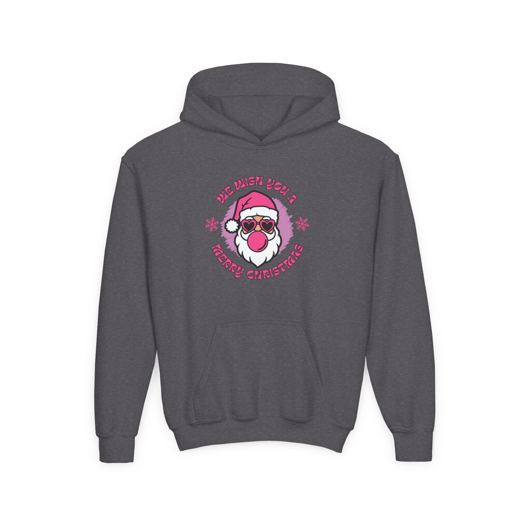 Kids Christmas Hoodie - Pink Sunglasses Santa "He Believes You" Holiday Sweatshirt