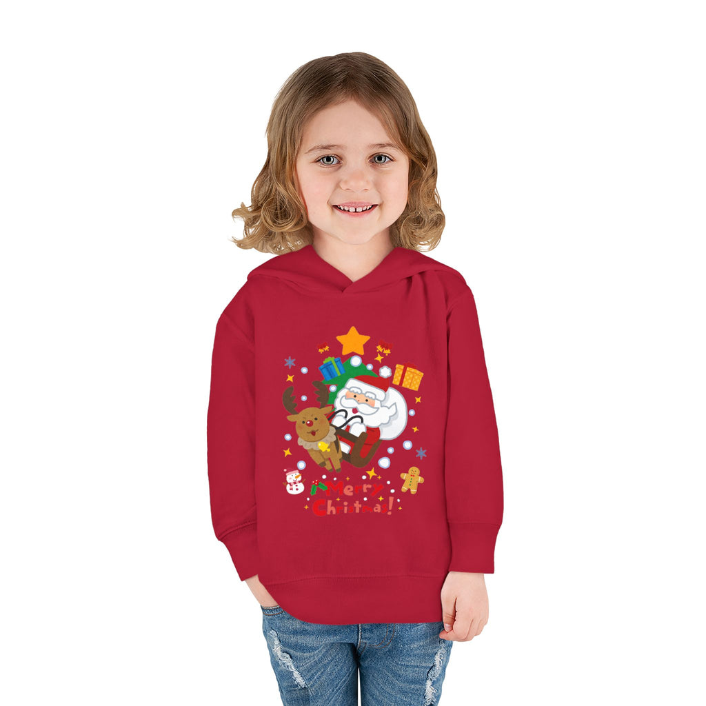 Toddler Hoodie — Merry Christmas Santa & Reindeer Holiday Pullover