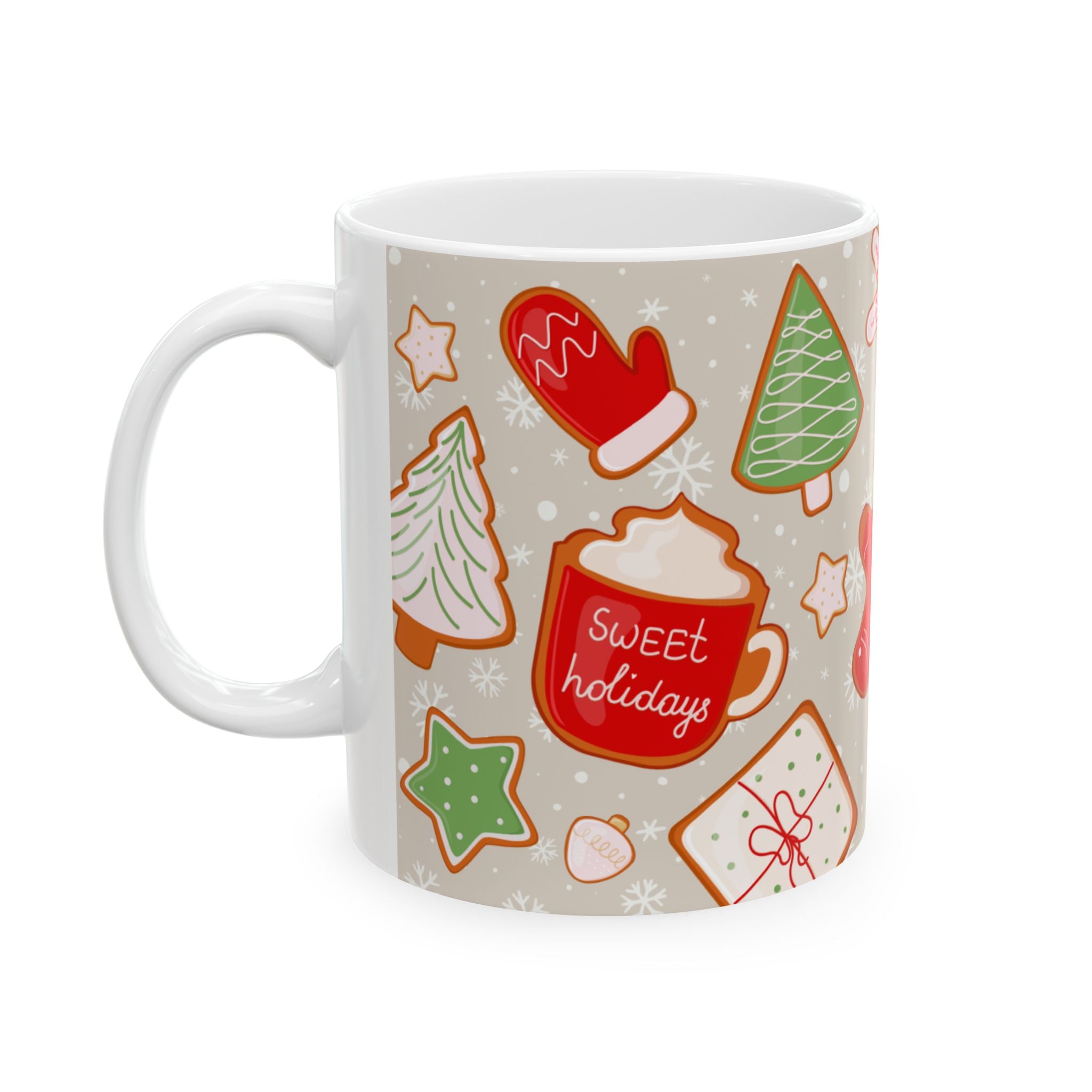 Christmas Cookie Pattern Ceramic Mug — Festive Holiday 11oz & 15oz Coffee Cup
