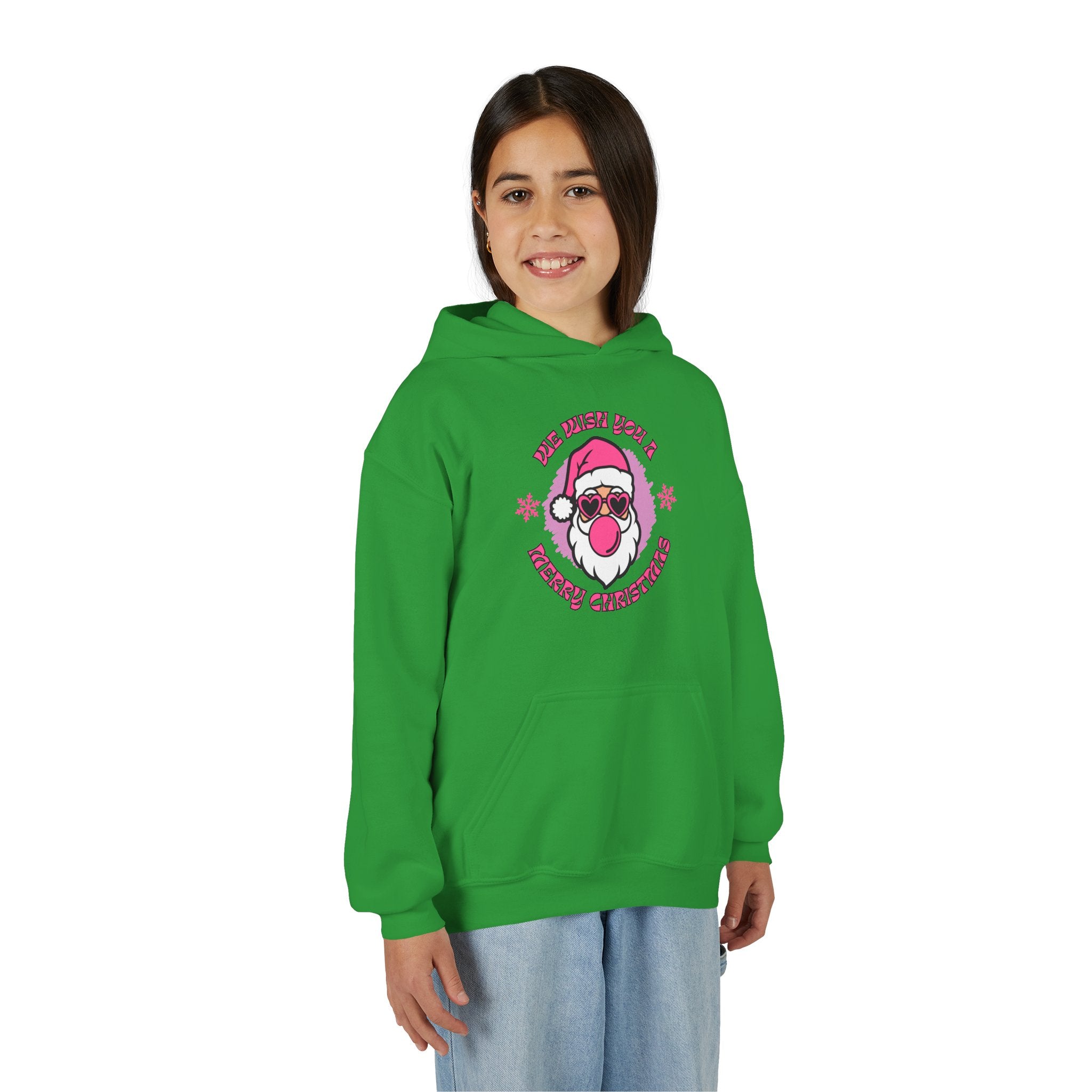 Kids Christmas Hoodie - Pink Sunglasses Santa "He Believes You" Holiday Sweatshirt