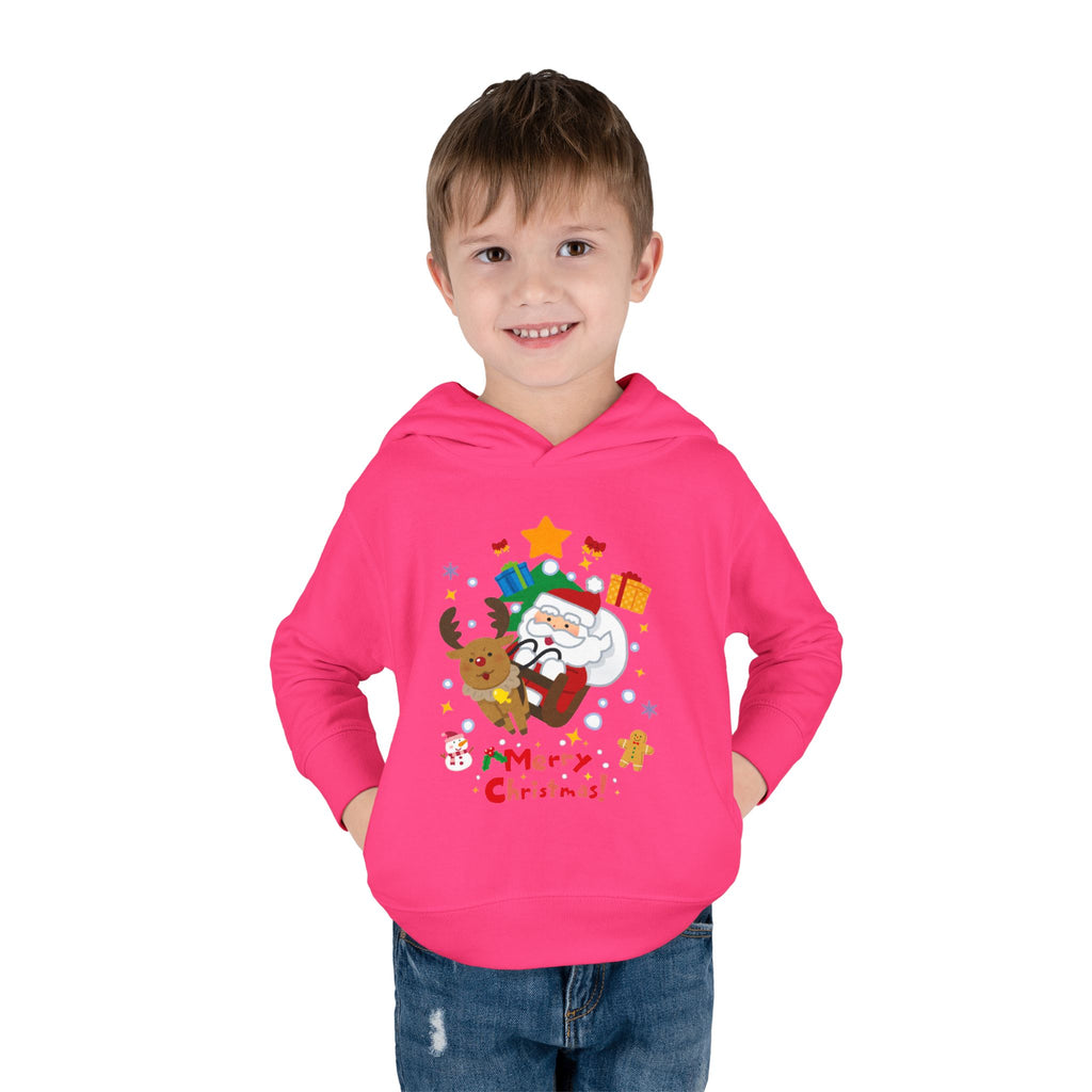 Toddler Hoodie — Merry Christmas Santa & Reindeer Holiday Pullover