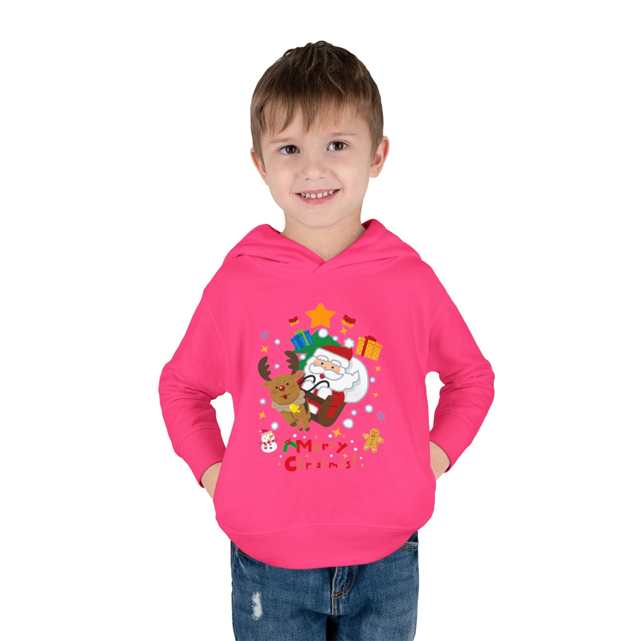 Toddler Hoodie — Merry Christmas Santa & Reindeer Holiday Pullover