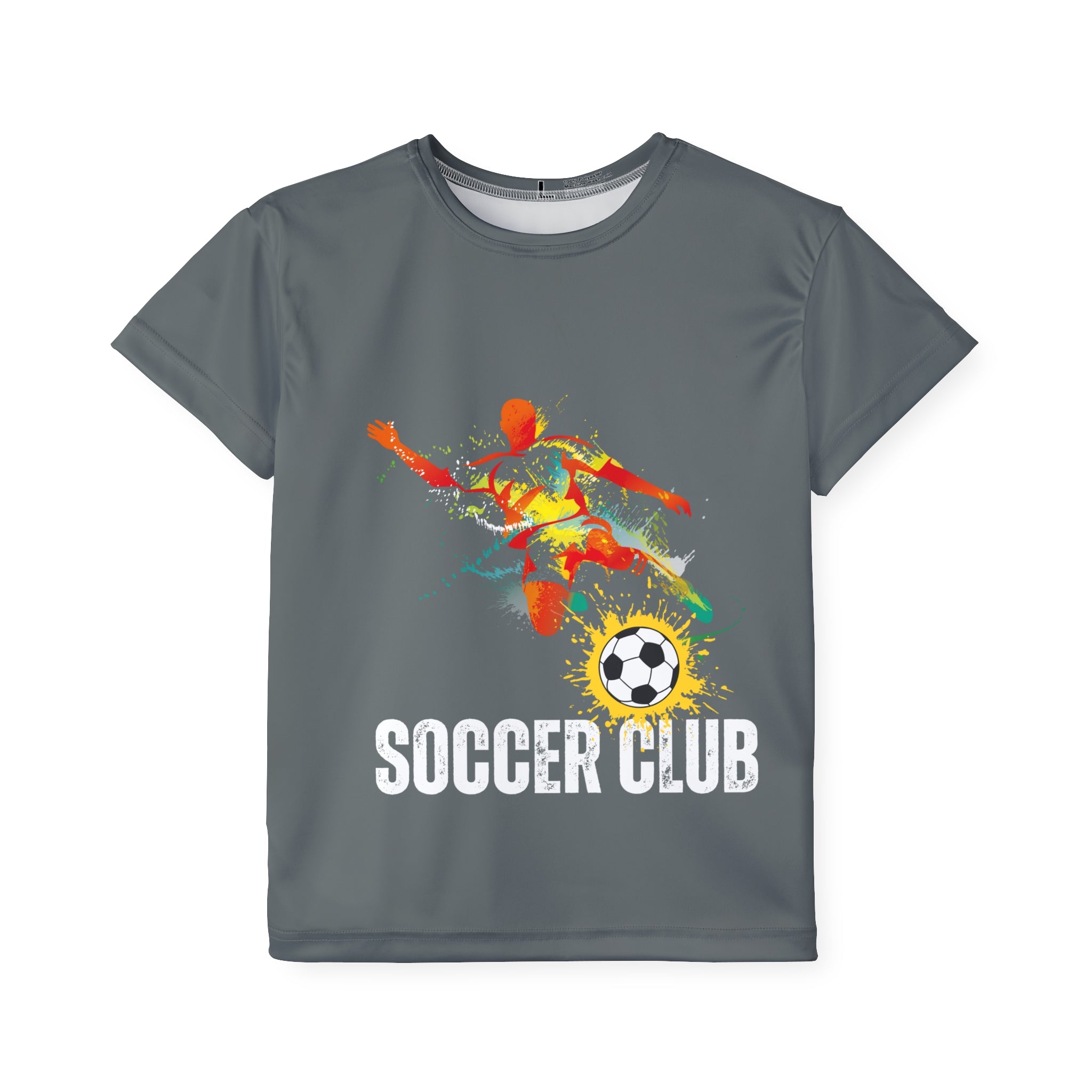 Kids Soccer Club Jersey — Youth Athletic Tee with Color Splash Soccer Graphic