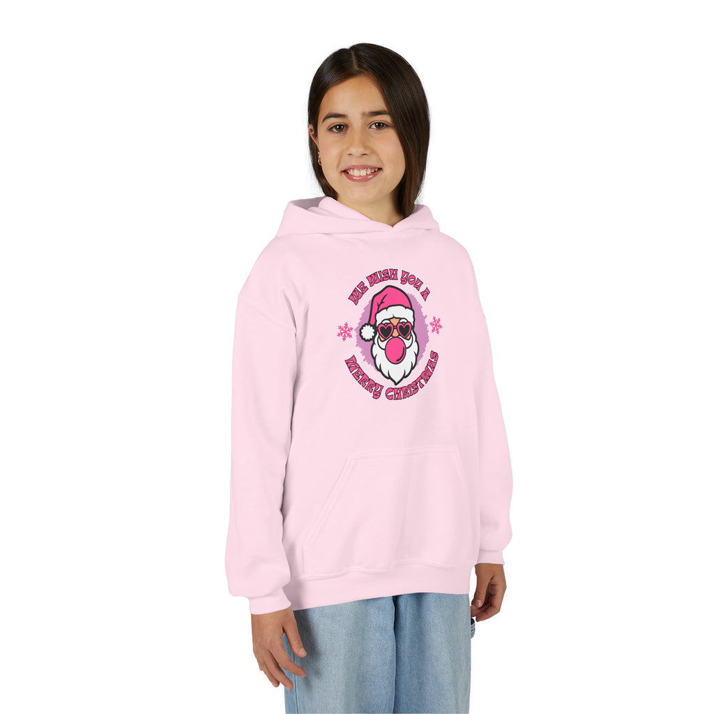 Kids Christmas Hoodie - Pink Sunglasses Santa "He Believes You" Holiday Sweatshirt