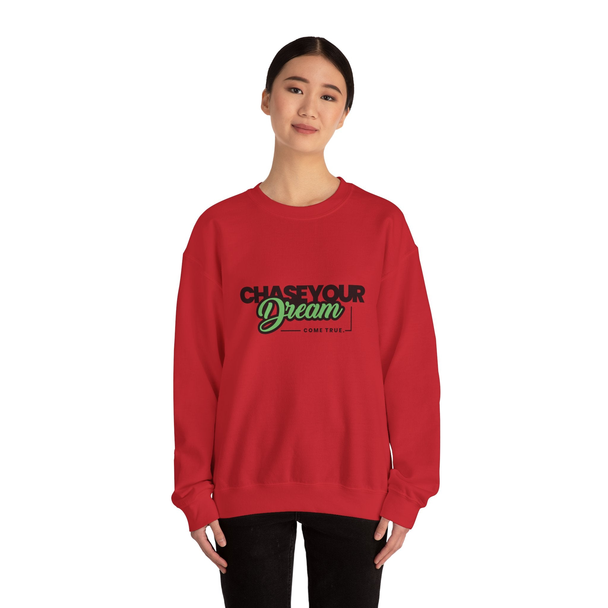 Embroidered Crewneck Sweatshirt - 'Chase Your Dream' Motivational Graphic