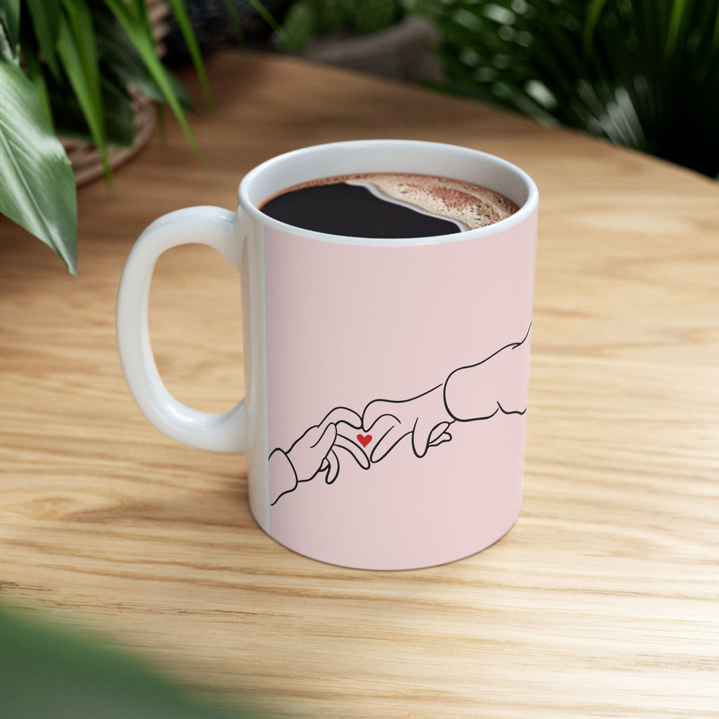 Romantic Quote Ceramic Mug — Pink Couple Hands Design (11oz/15oz)