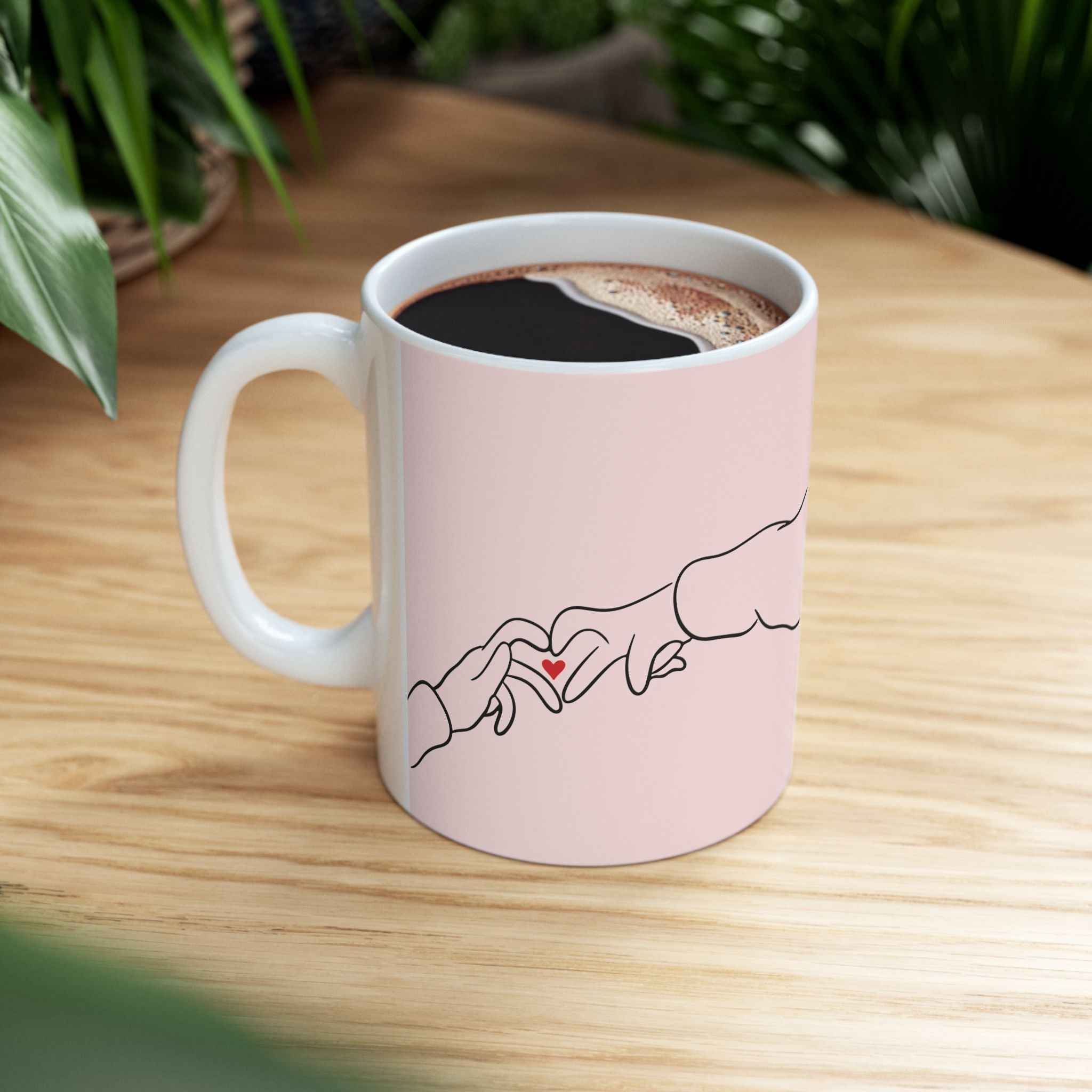 Romantic Quote Ceramic Mug — Pink Couple Hands Design (11oz/15oz)