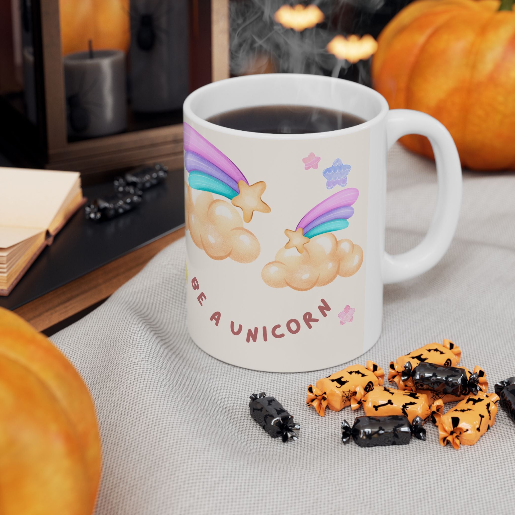 Whimsical Unicorn Moon Ceramic Mug — “No Drama, Be a Unicorn” Cute Pastel Coffee Cup (11oz/15oz)