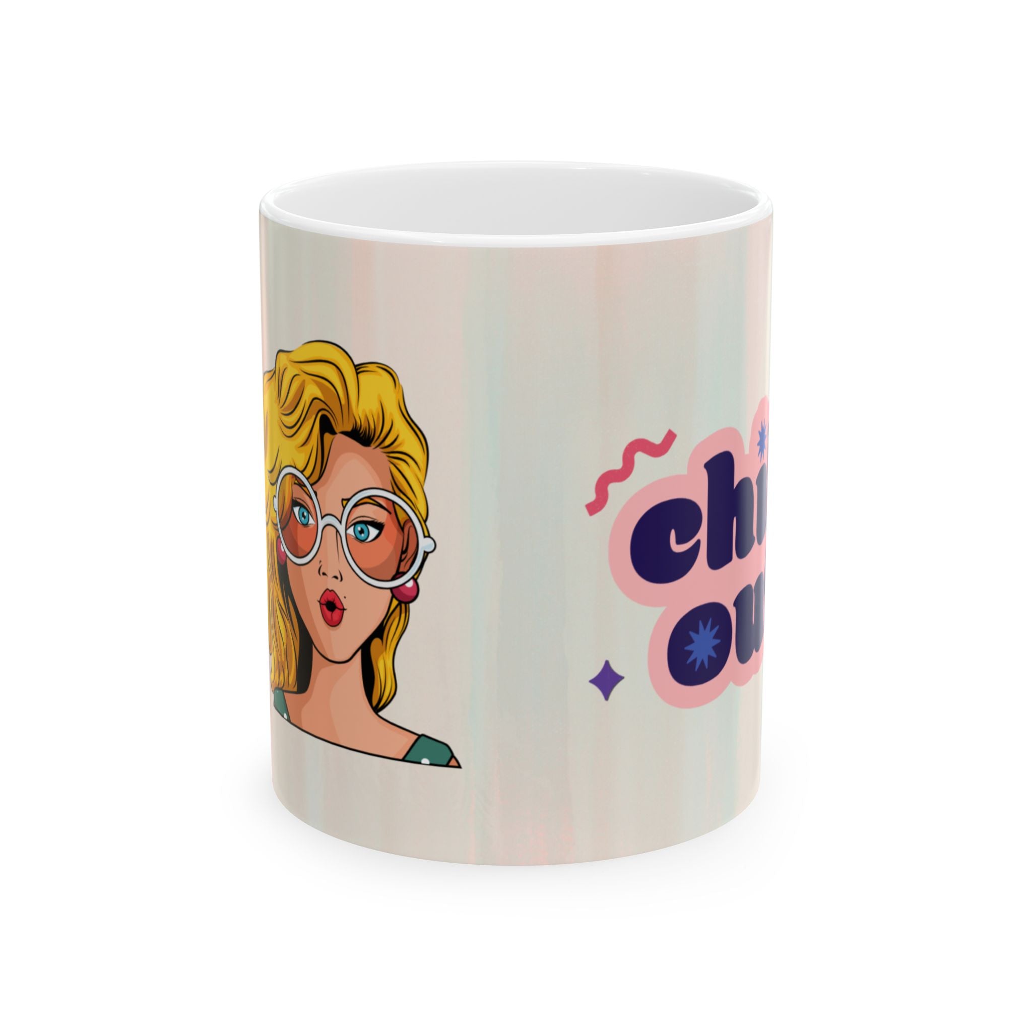 Cute Retro Pop Art Ceramic Mug – 'Chill Out' Floral Coffee Cup (11oz & 15oz)