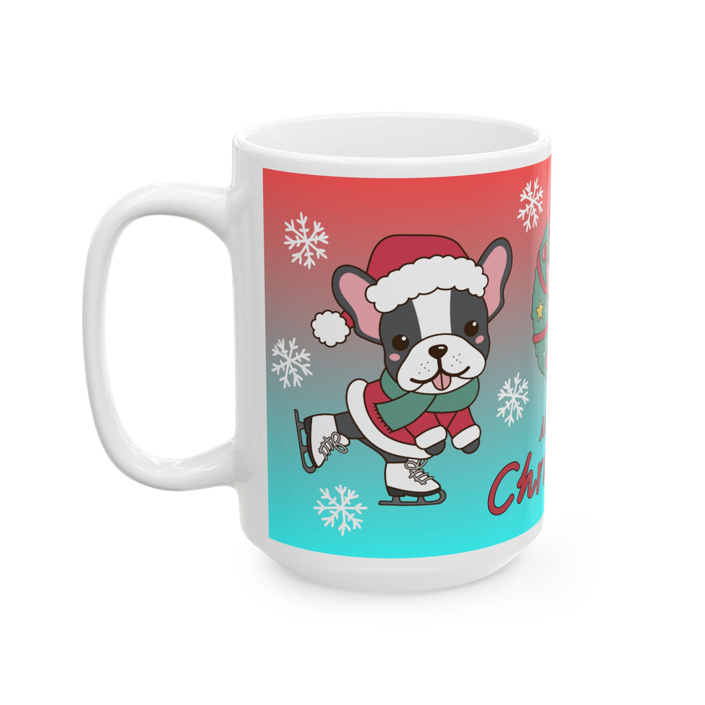 Merry Christmas Dog Holiday Mug — Cute French Bulldog in Wreath (11oz & 15oz)