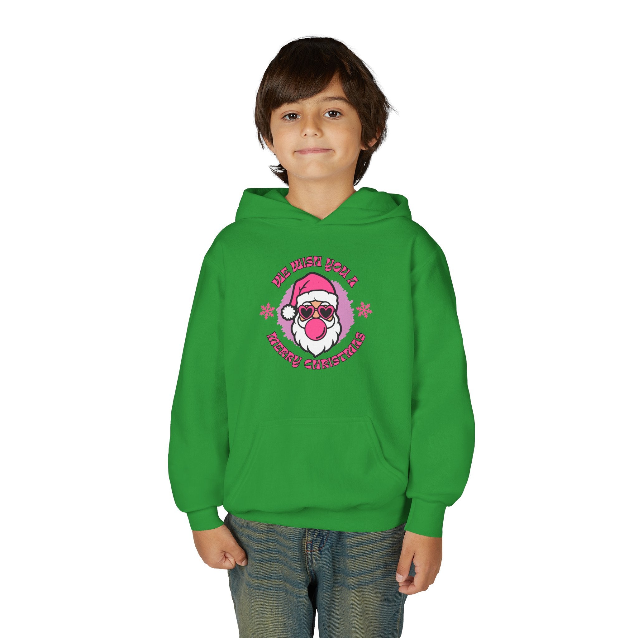 Kids Christmas Hoodie - Pink Sunglasses Santa "He Believes You" Holiday Sweatshirt