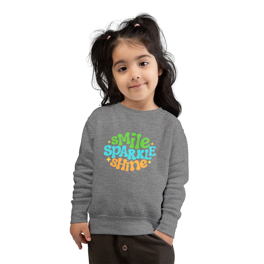 Toddler Sweatshirt – "Smile Sparkle Shine" Retro Rainbow Crewneck
