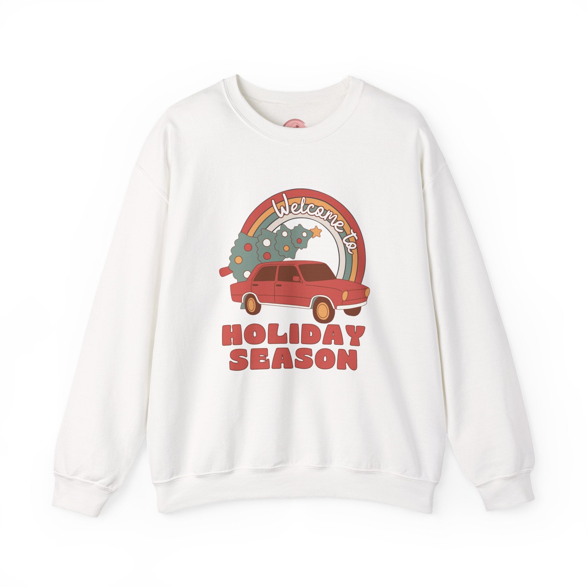 Holiday Season Sweatshirt — Retro Car & Tree Christmas Crewneck