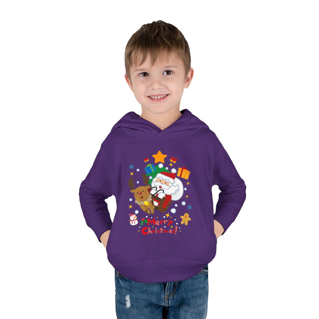 Toddler Hoodie — Merry Christmas Santa & Reindeer Holiday Pullover