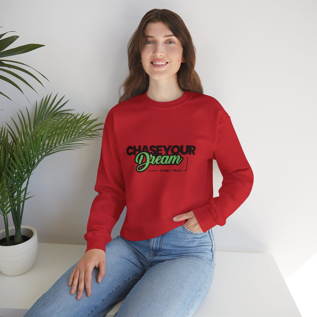Embroidered Crewneck Sweatshirt - 'Chase Your Dream' Motivational Graphic