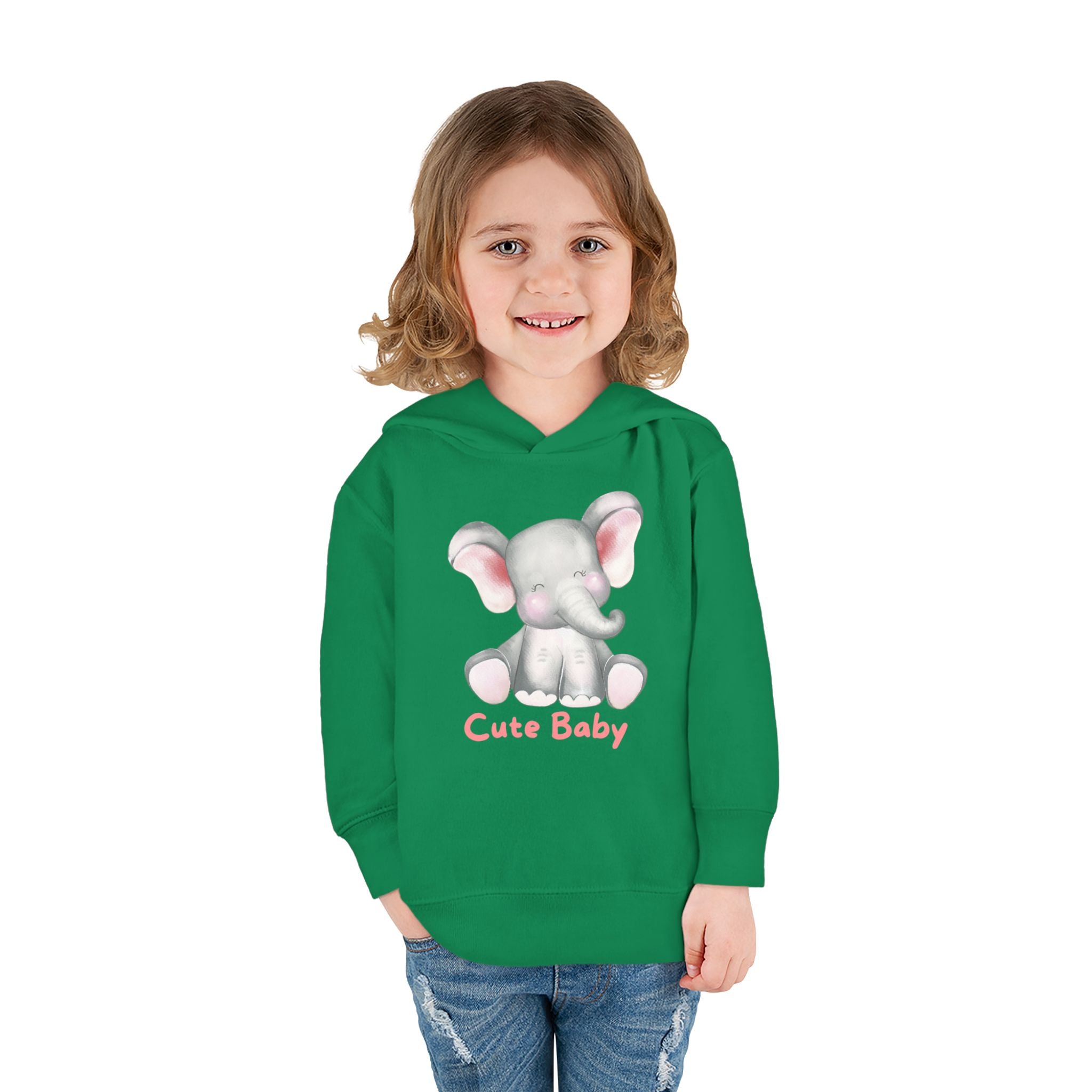 Toddler Hoodie — Cute Baby Elephant Pullover (Pink Text)