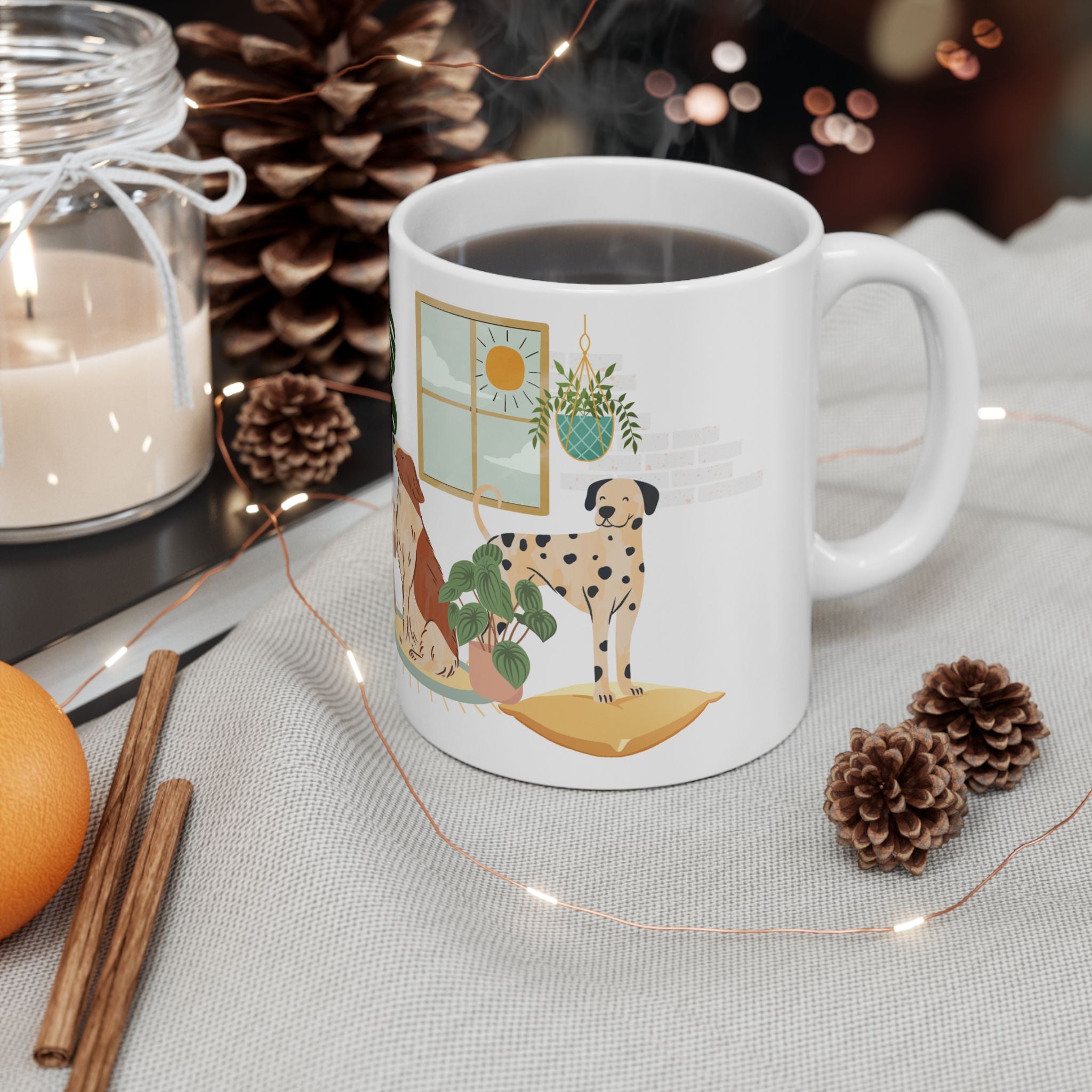 Welcome Home Dog & Plants Ceramic Mug – Cozy Pet Lover Coffee Cup (11oz/15oz)