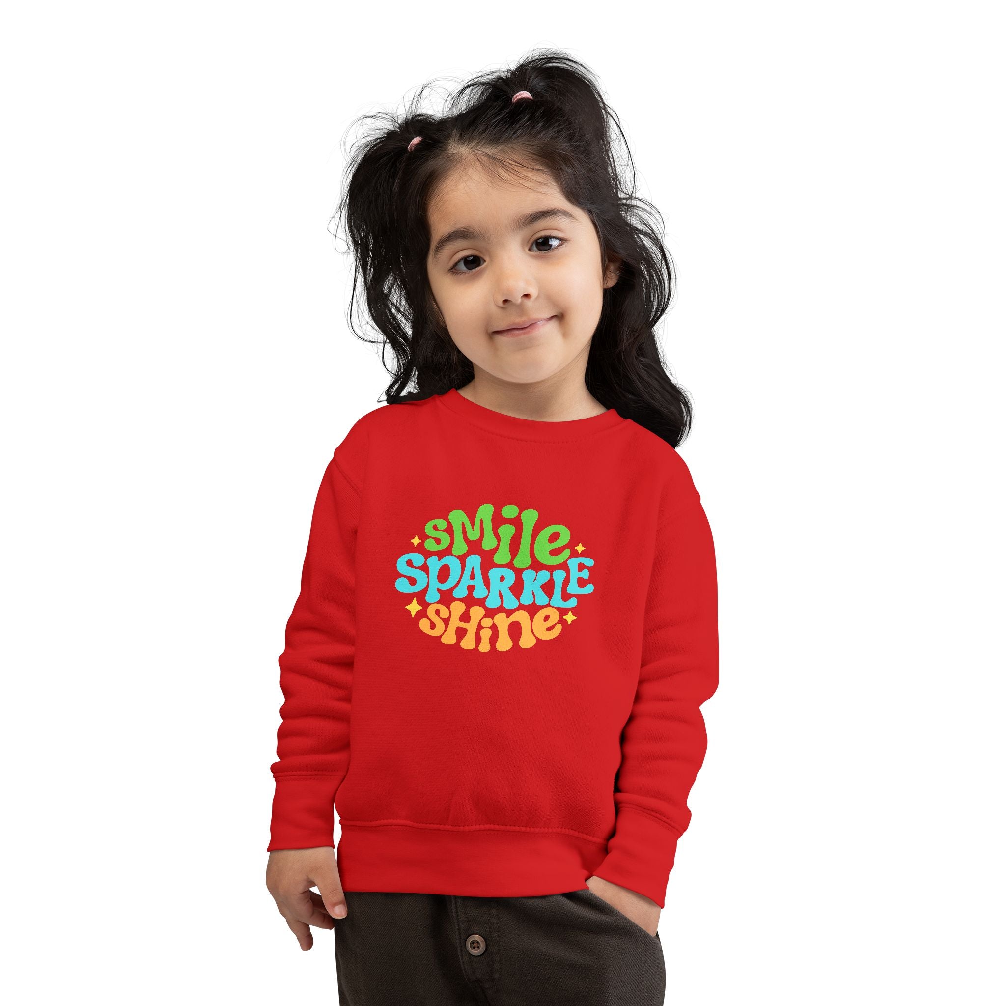 Toddler Sweatshirt – "Smile Sparkle Shine" Retro Rainbow Crewneck