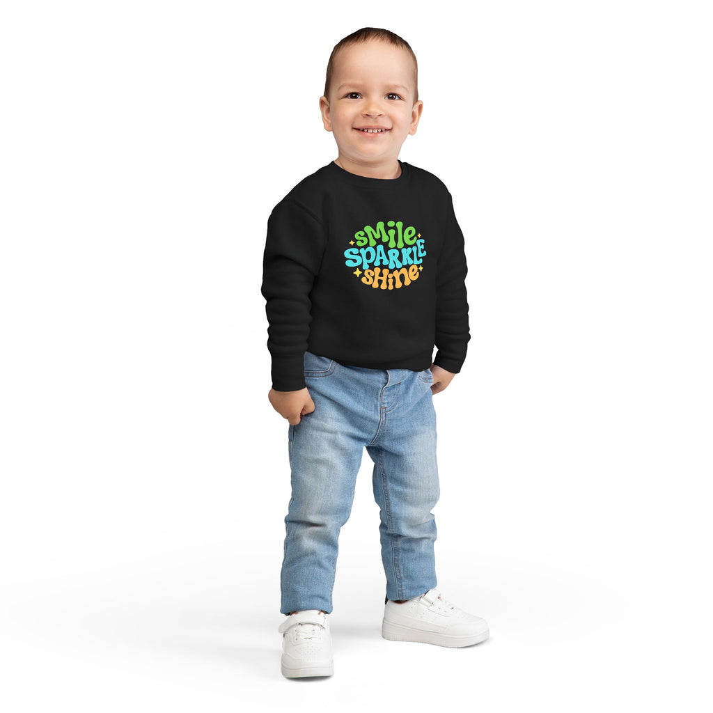Toddler Sweatshirt – "Smile Sparkle Shine" Retro Rainbow Crewneck