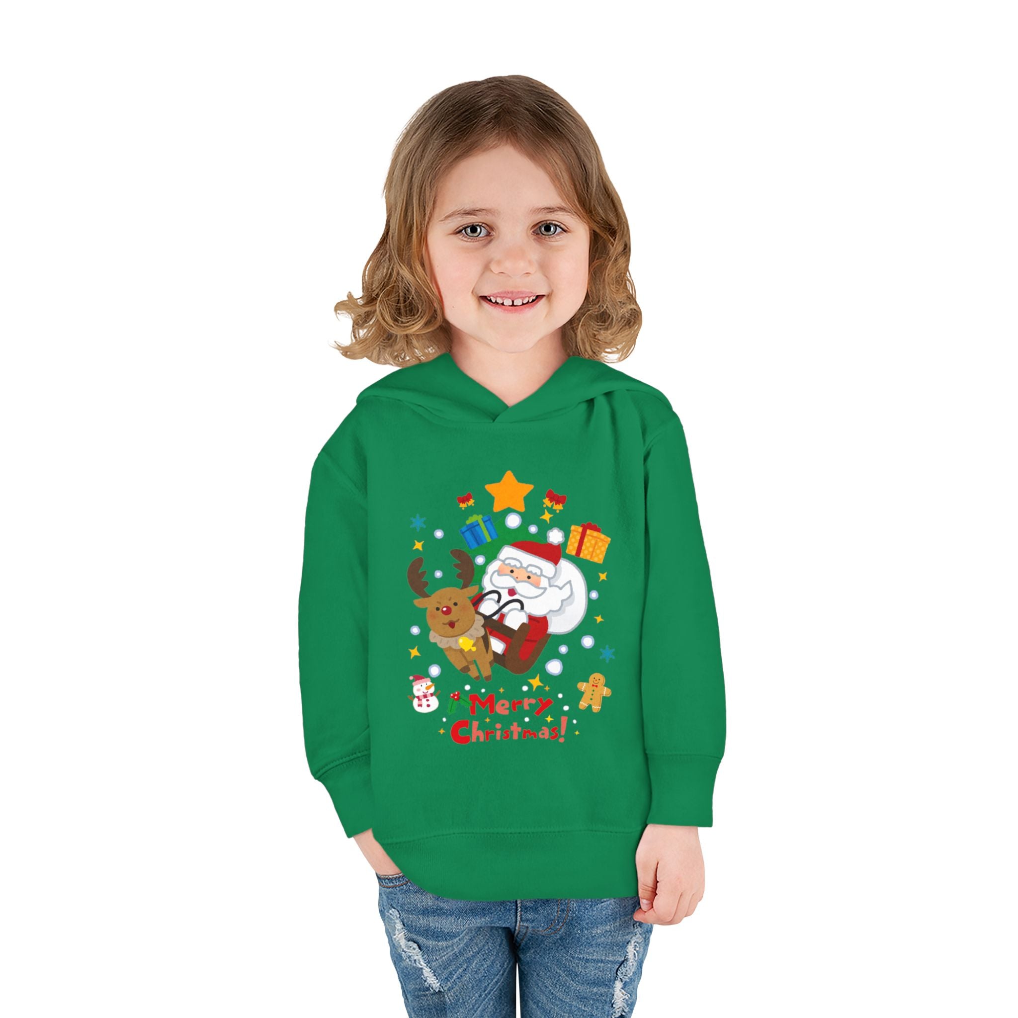 Toddler Hoodie — Merry Christmas Santa & Reindeer Holiday Pullover