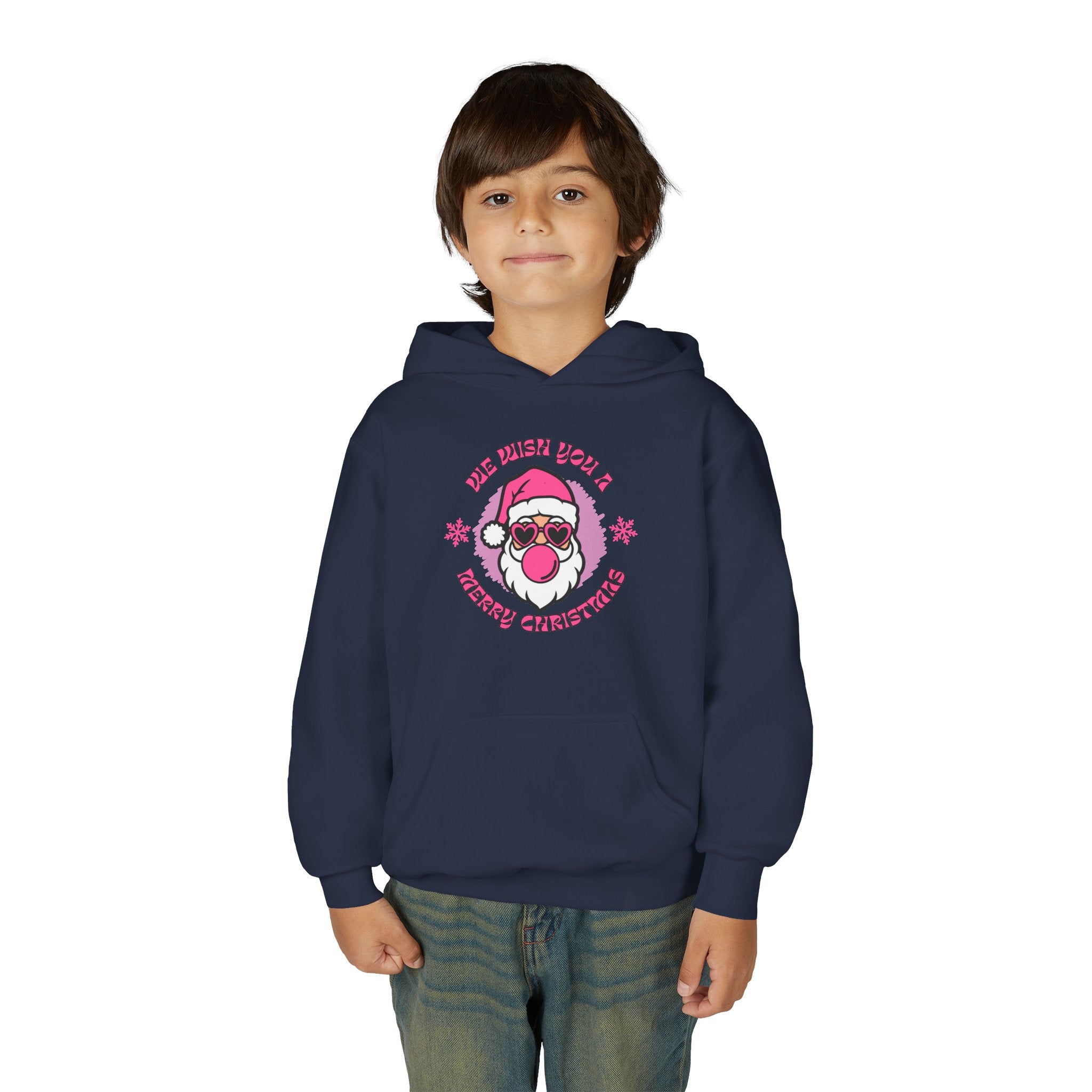 Kids Christmas Hoodie - Pink Sunglasses Santa "He Believes You" Holiday Sweatshirt
