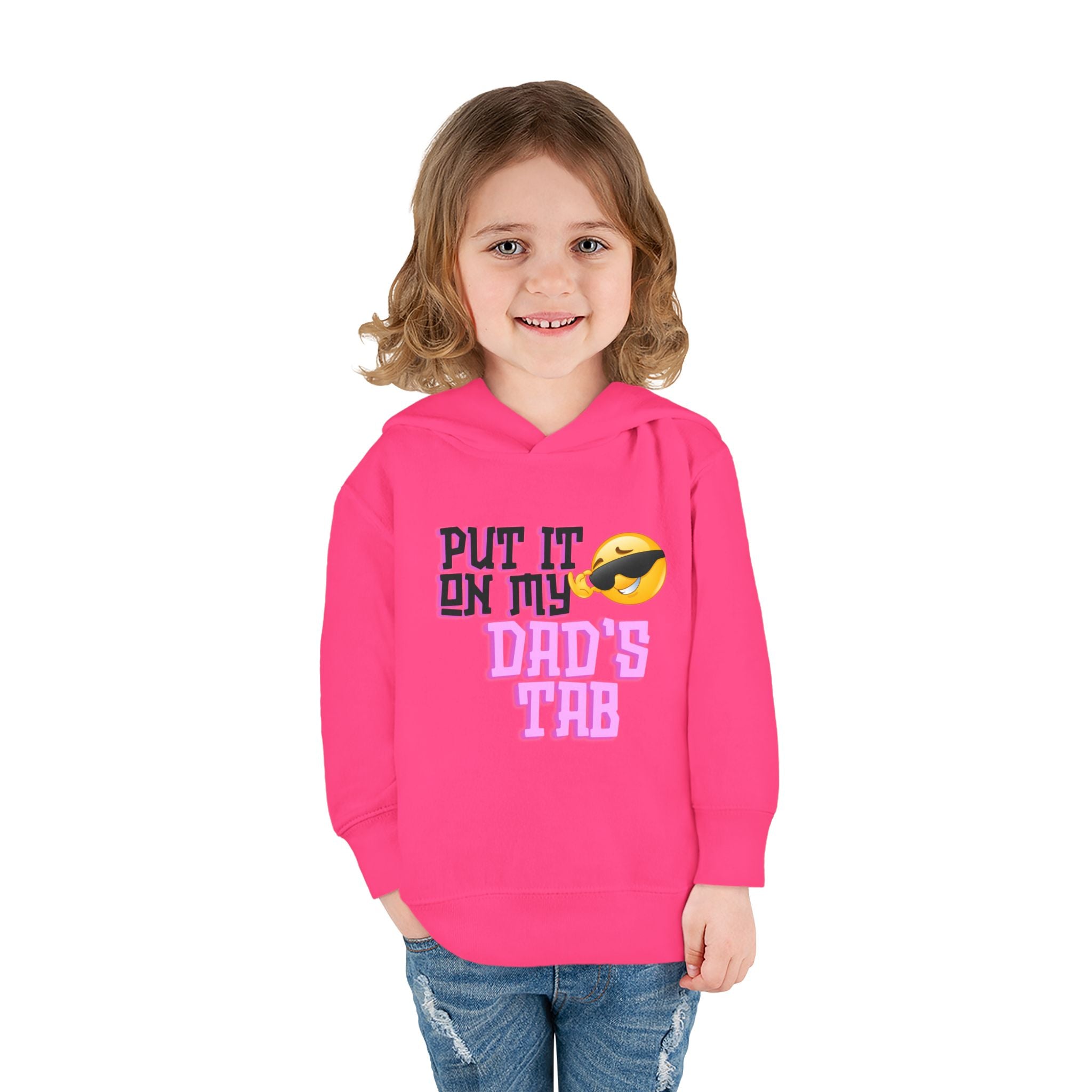 Toddler Fleece Hoodie - "Put it on my dad's tab" Cozy Adventure Print, Light Gray
