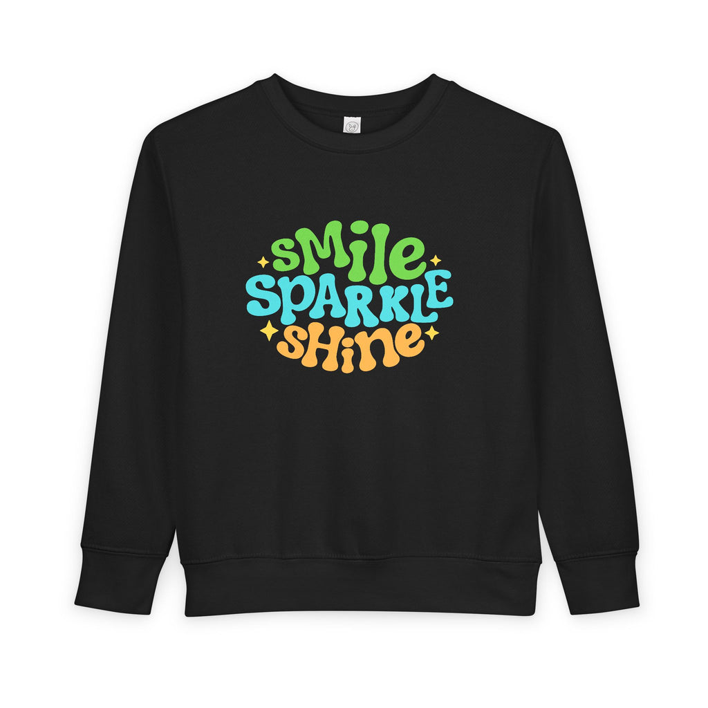 Toddler Sweatshirt – "Smile Sparkle Shine" Retro Rainbow Crewneck