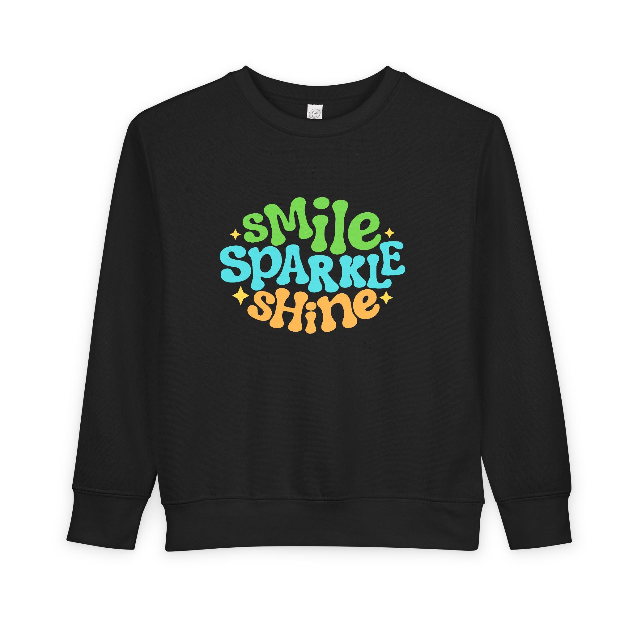 Toddler Sweatshirt – "Smile Sparkle Shine" Retro Rainbow Crewneck