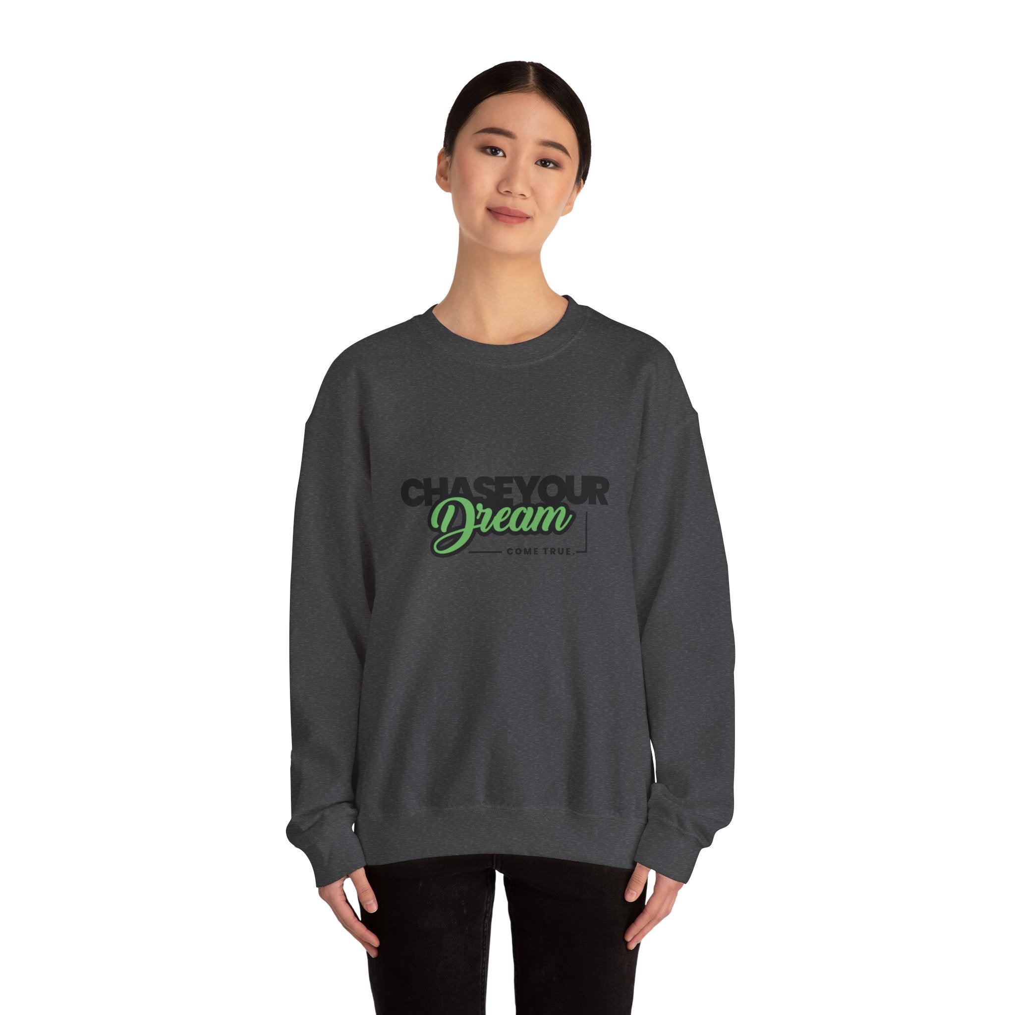 Embroidered Crewneck Sweatshirt - 'Chase Your Dream' Motivational Graphic