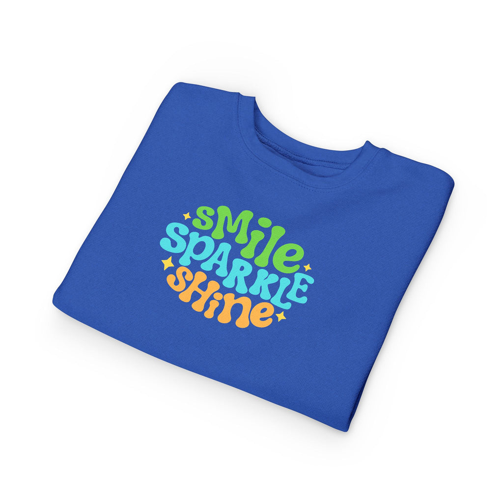 Toddler Sweatshirt – "Smile Sparkle Shine" Retro Rainbow Crewneck