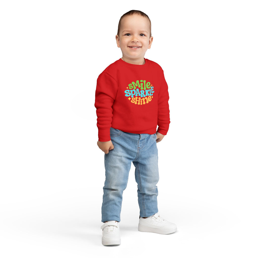 Toddler Sweatshirt – "Smile Sparkle Shine" Retro Rainbow Crewneck