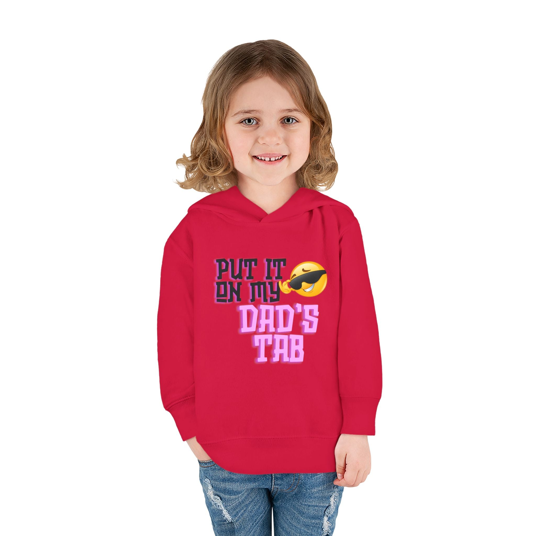 Toddler Fleece Hoodie - "Put it on my dad's tab" Cozy Adventure Print, Light Gray