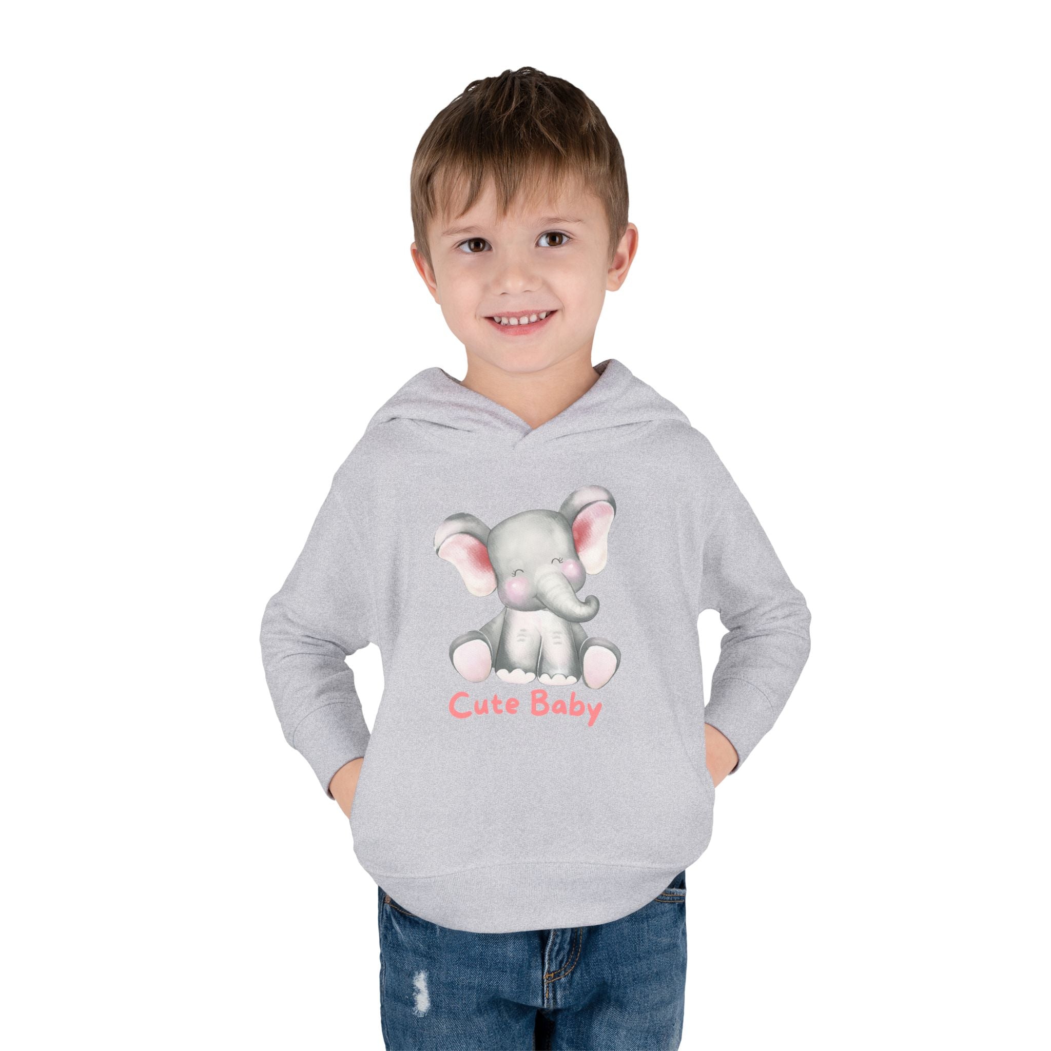 Toddler Hoodie — Cute Baby Elephant Pullover (Pink Text)