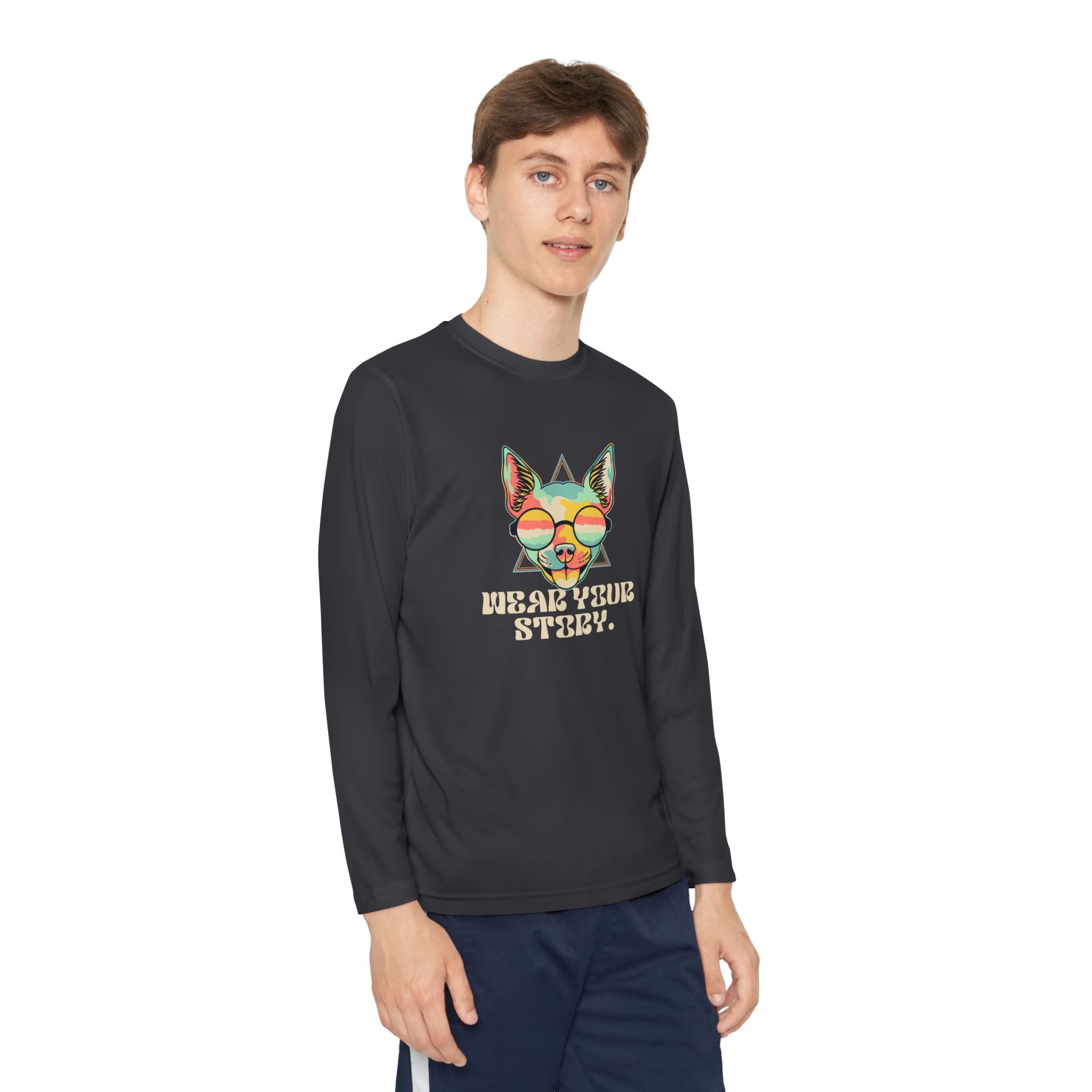 Youth Long Sleeve Tee — 'Wear Your Steez' Neon Dog Graphic