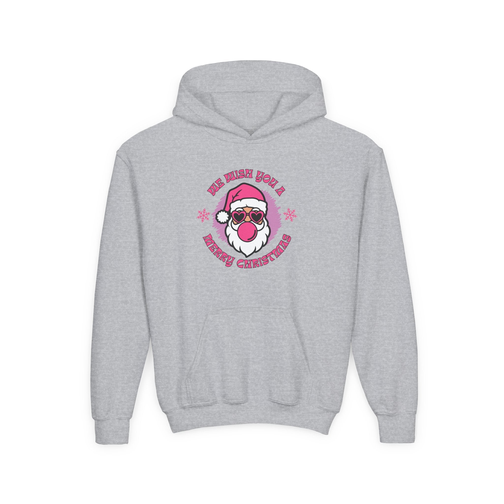 Kids Christmas Hoodie - Pink Sunglasses Santa "He Believes You" Holiday Sweatshirt