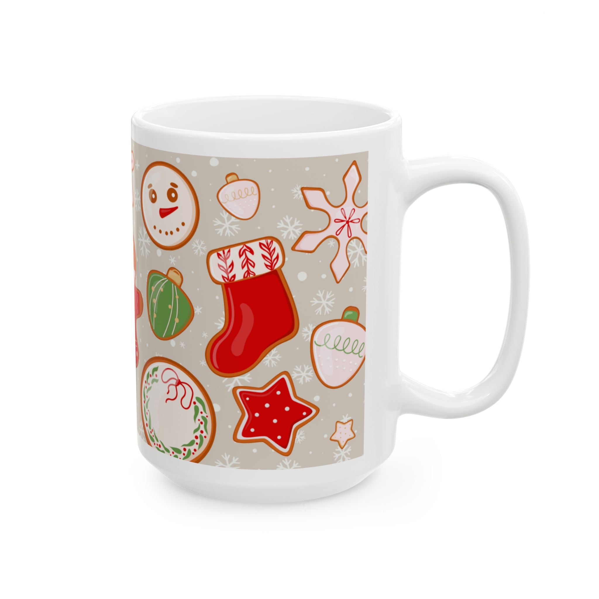 Christmas Cookie Pattern Ceramic Mug — Festive Holiday 11oz & 15oz Coffee Cup