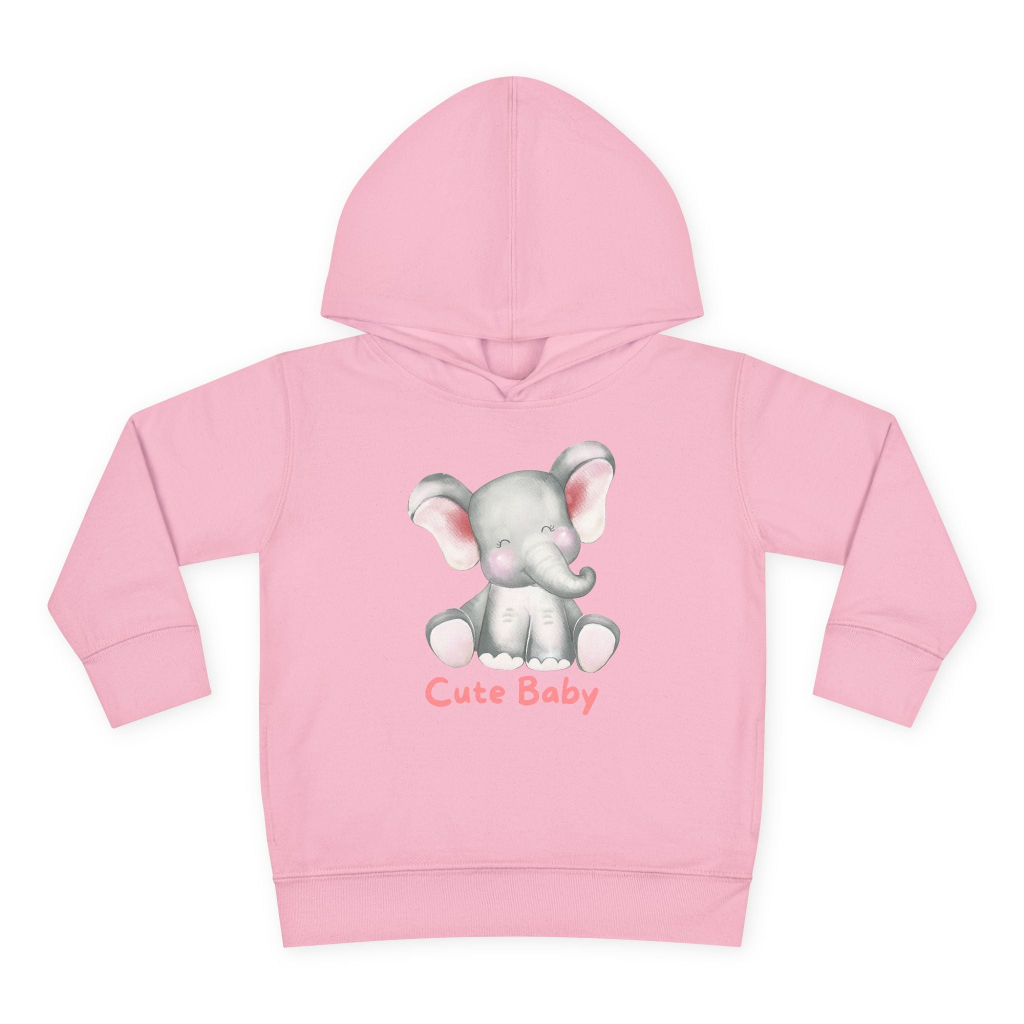 Toddler Hoodie — Cute Baby Elephant Pullover (Pink Text)