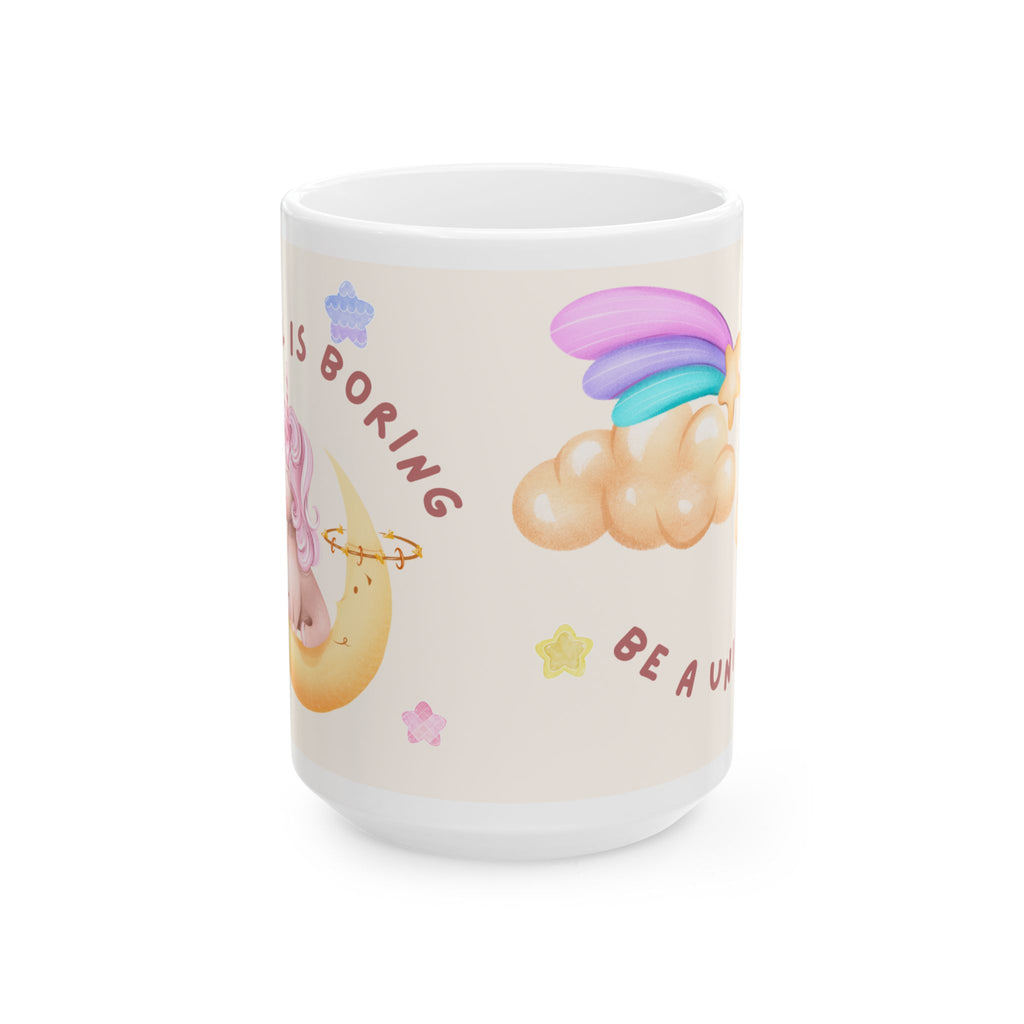 Whimsical Unicorn Moon Ceramic Mug — “No Drama, Be a Unicorn” Cute Pastel Coffee Cup (11oz/15oz)
