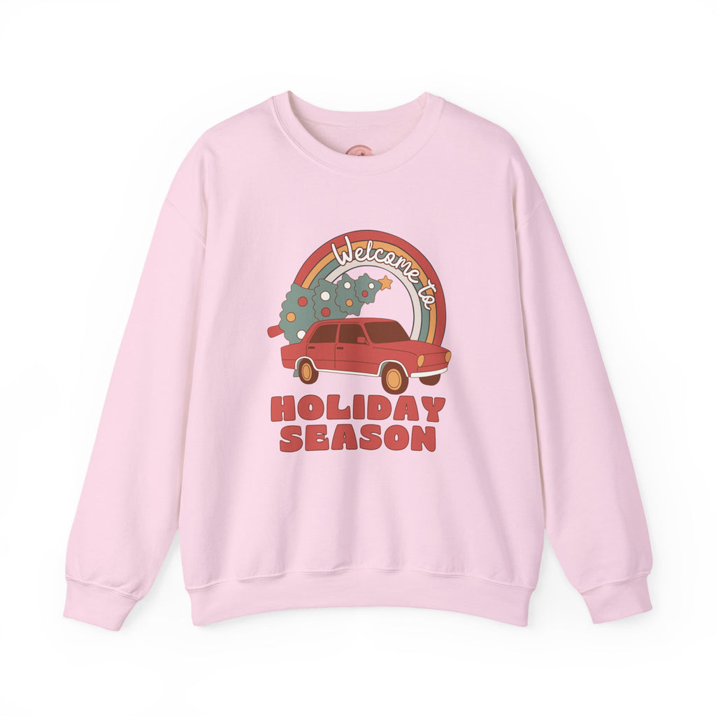 Holiday Season Sweatshirt — Retro Car & Tree Christmas Crewneck
